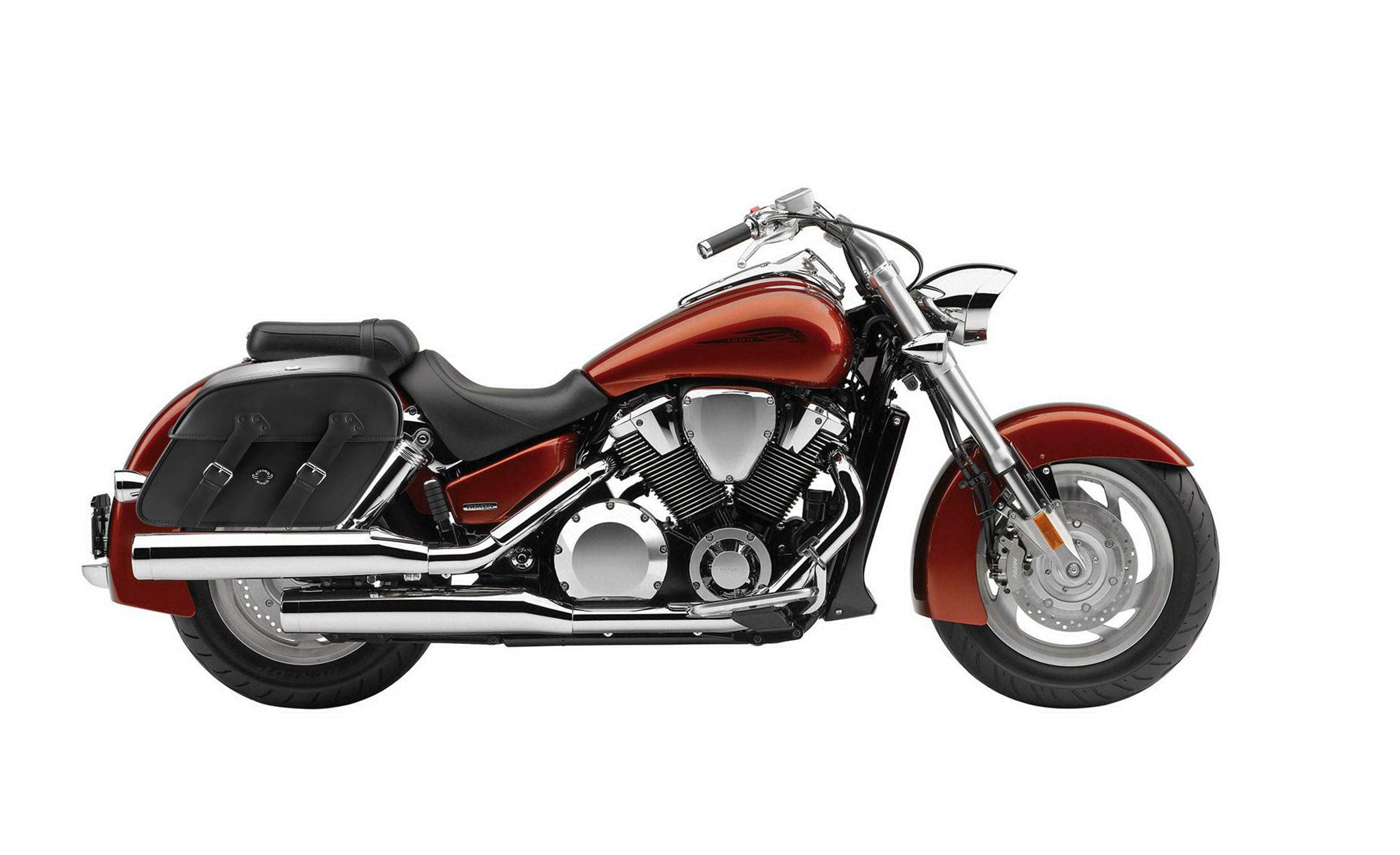 Viking Raven Extra Large Honda Vtx 1800 N Leather Motorcycle Saddlebags on Bike Photo @expand