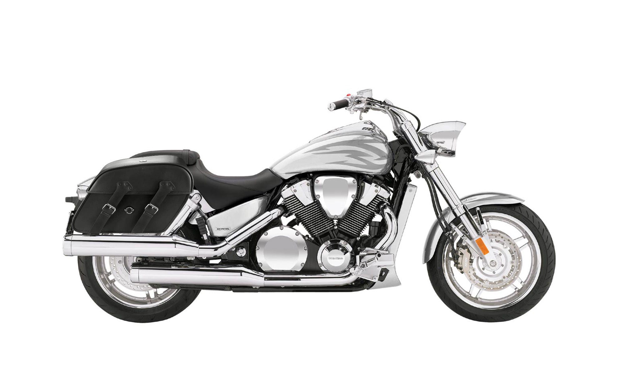 Viking Raven Extra Large Honda Vtx 1800 F Leather Motorcycle Saddlebags on Bike Photo @expand