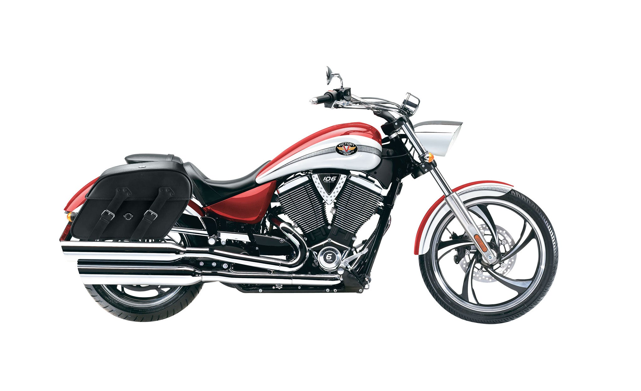 Viking Raven Extra Large Victory Vegas Leather Motorcycle Saddlebags on Bike Photo @expand