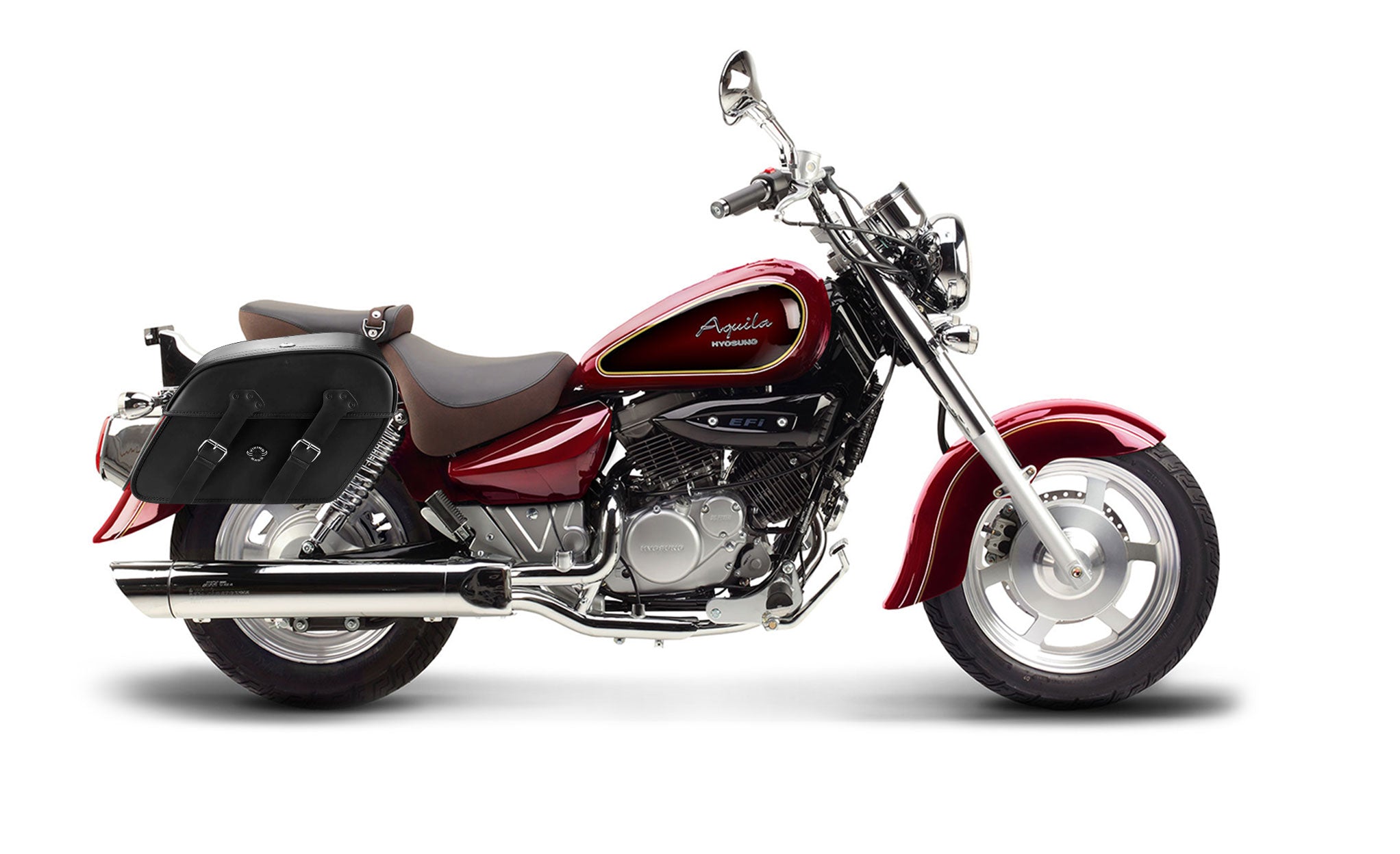 Viking Raven Extra Large Hyosung Aquila Gv 250 Leather Motorcycle Saddlebags on Bike Photo @expand