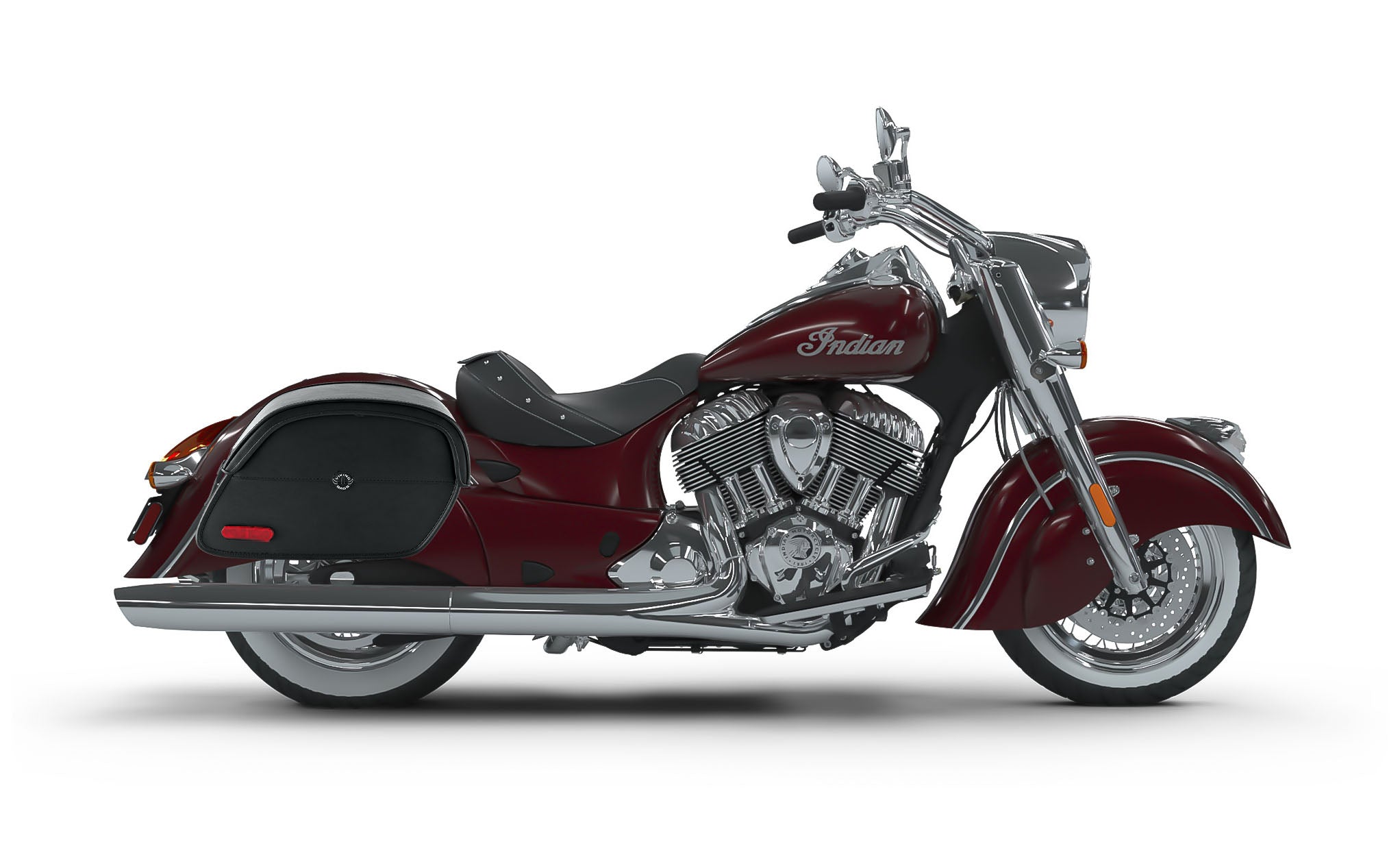 Viking California Large Indian Chief Classic Leather Motorcycle Saddlebags on Bike Photo @expand