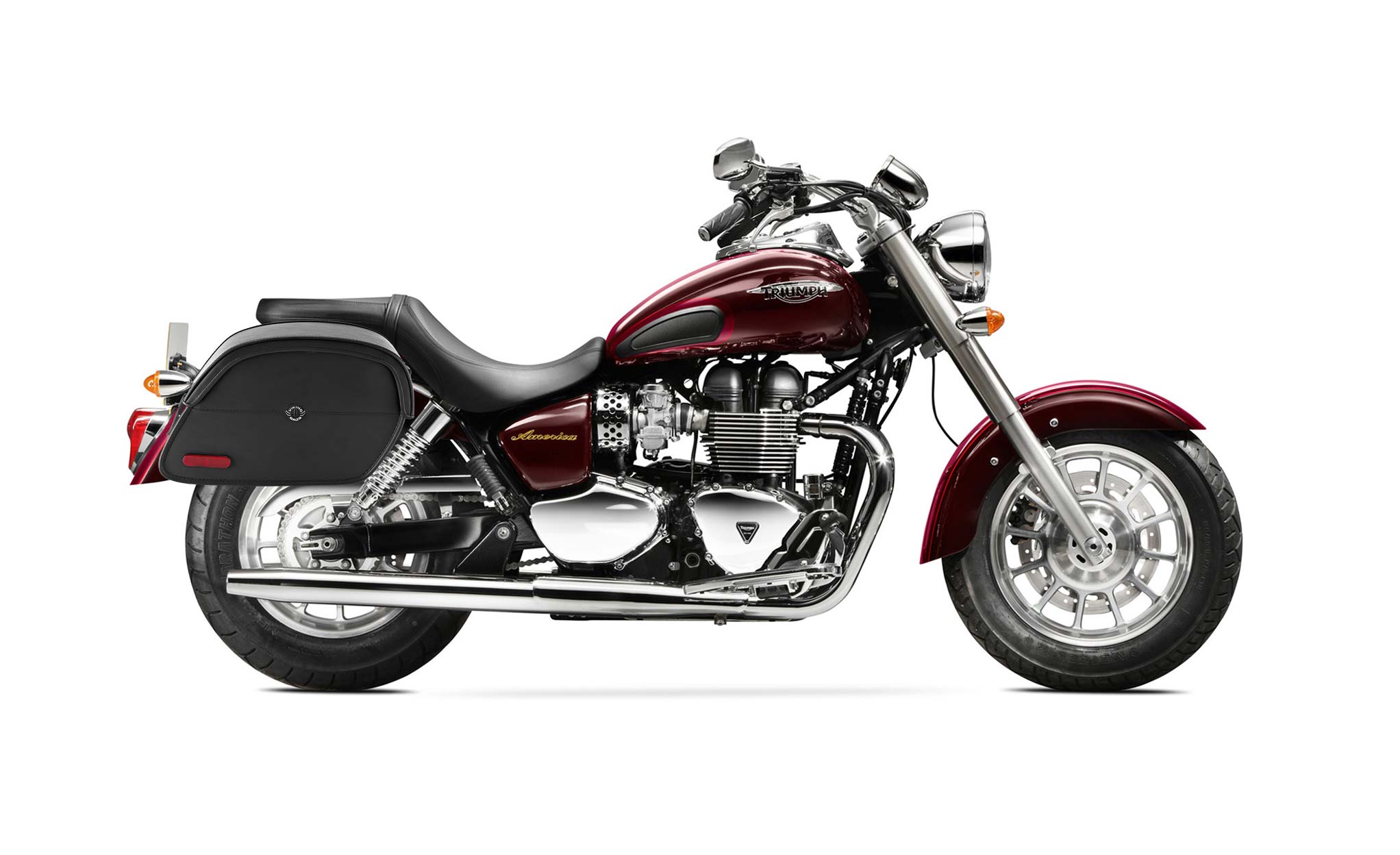Viking California Large Triumph America Leather Motorcycle Saddlebags on Bike Photo @expand