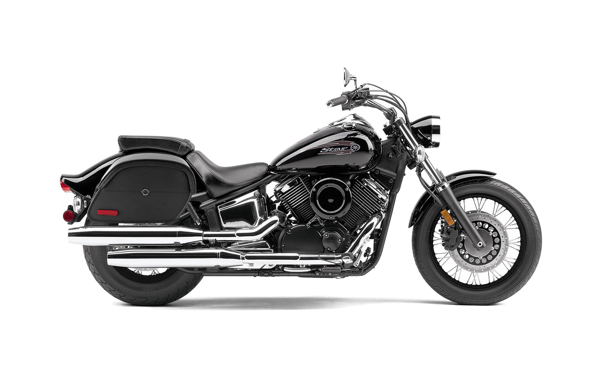 Viking California Large Yamaha V Star 1100 Custom Xvs11T Leather Motorcycle Saddlebags on Bike Photo @expand