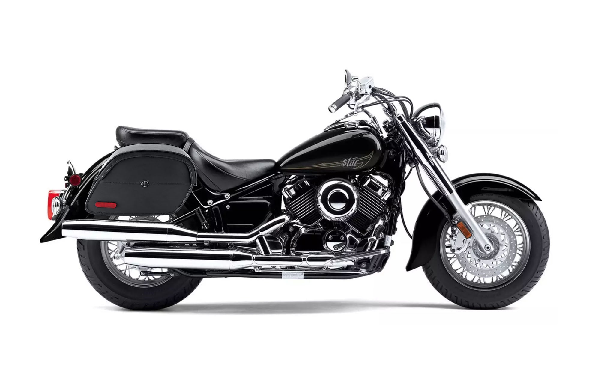 Viking California Large Yamaha V Star 650 Classic Xvs65A Leather Motorcycle Saddlebags on Bike Photo @expand