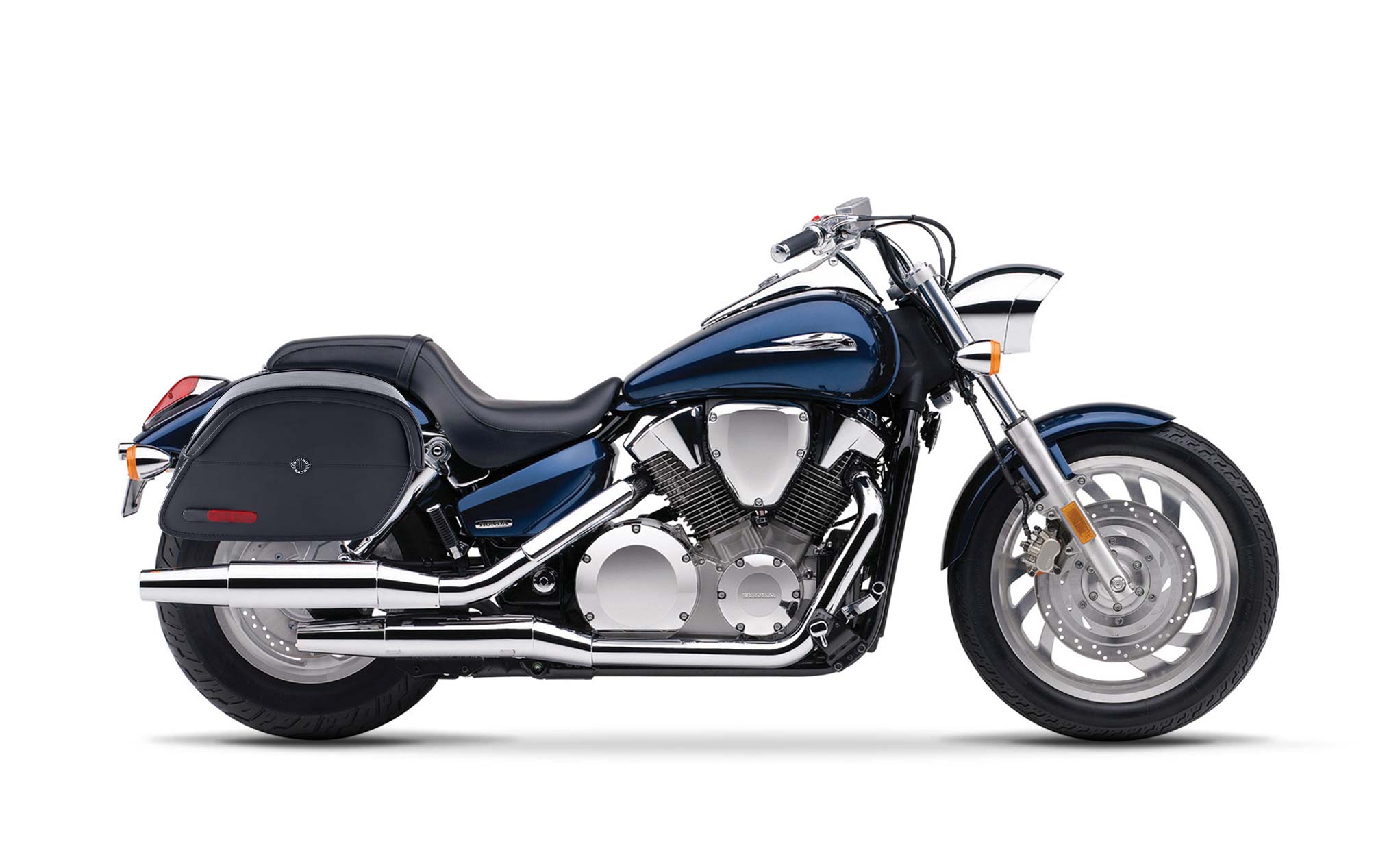 Viking California Large Honda Vtx 1300 C Leather Motorcycle Saddlebags on Bike Photo @expand