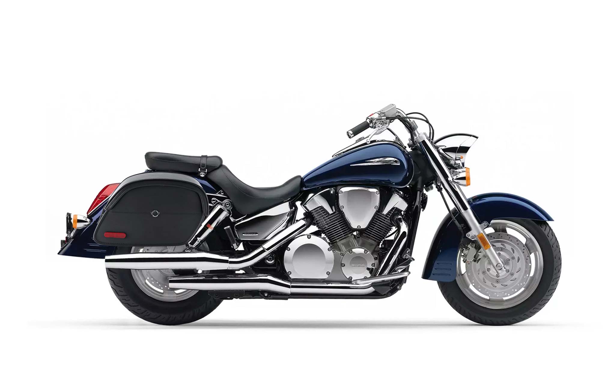 Viking California Large Honda Vtx 1300 R Retro Leather Motorcycle Saddlebags on Bike Photo @expand