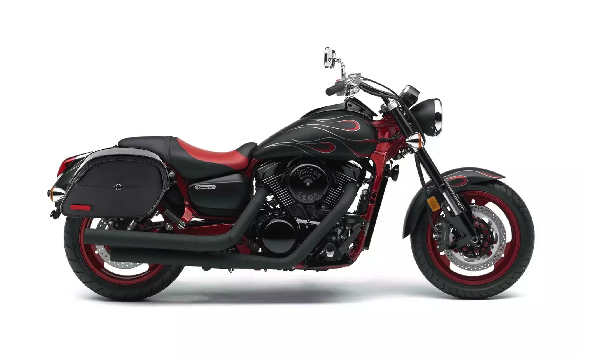 Viking California Large Kawasaki Mean Streak 1600 Leather Motorcycle Saddlebags on Bike Photo @expand