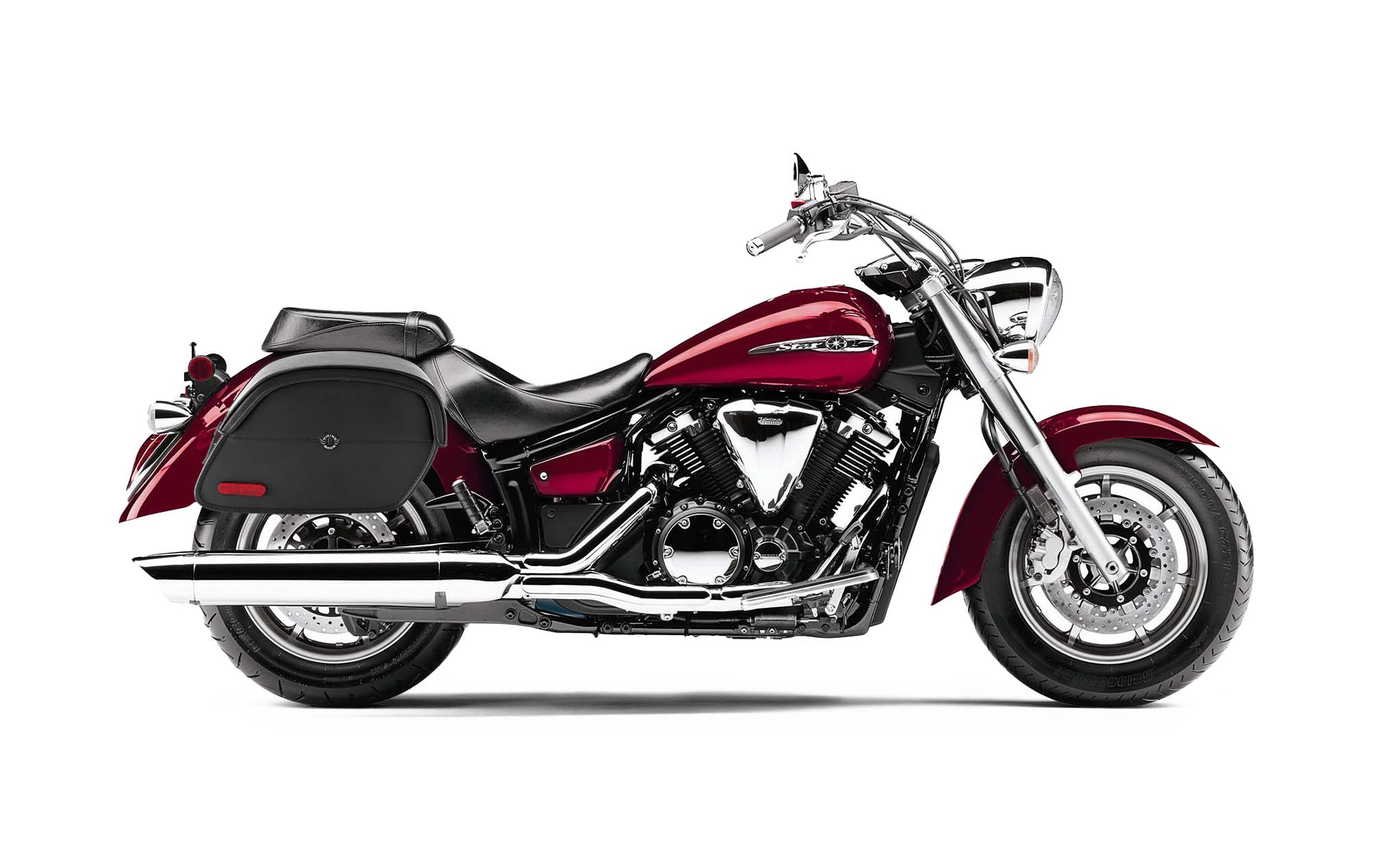 Viking California Large Yamaha V Star 1300 Classic Xvs1300A Leather Motorcycle Saddlebags on Bike Photo @expand