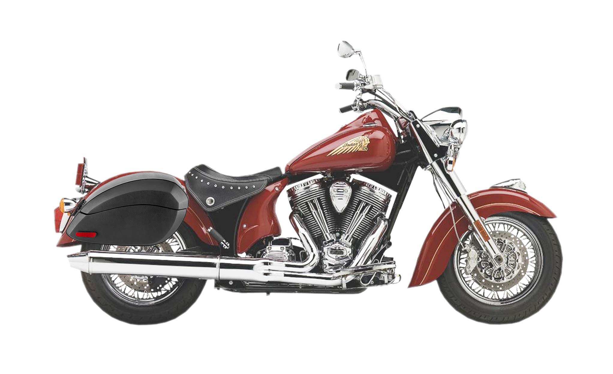 Viking Phantom Large Indian Chief Standard Leather Wrapped Motorcycle Hard Saddlebags on Bike Photo @expand