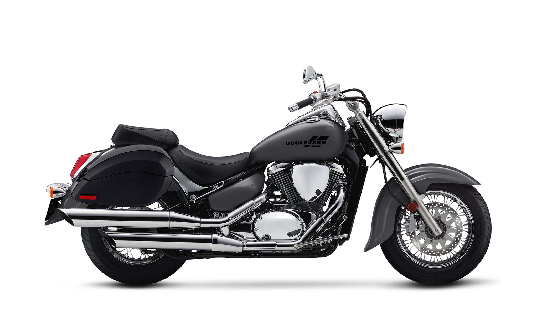 Viking Phantom Large Suzuki Boulevard C50 Vl800 Leather Wrapped Motorcycle Hard Saddlebags on Bike Photo @expand