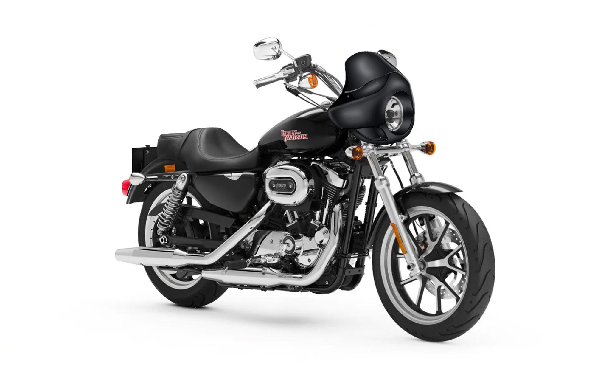 Viking Derby Motorcycle Fairing For Harley Sportster Super Low 1200T Gloss Black Fairing on Bike View @expand