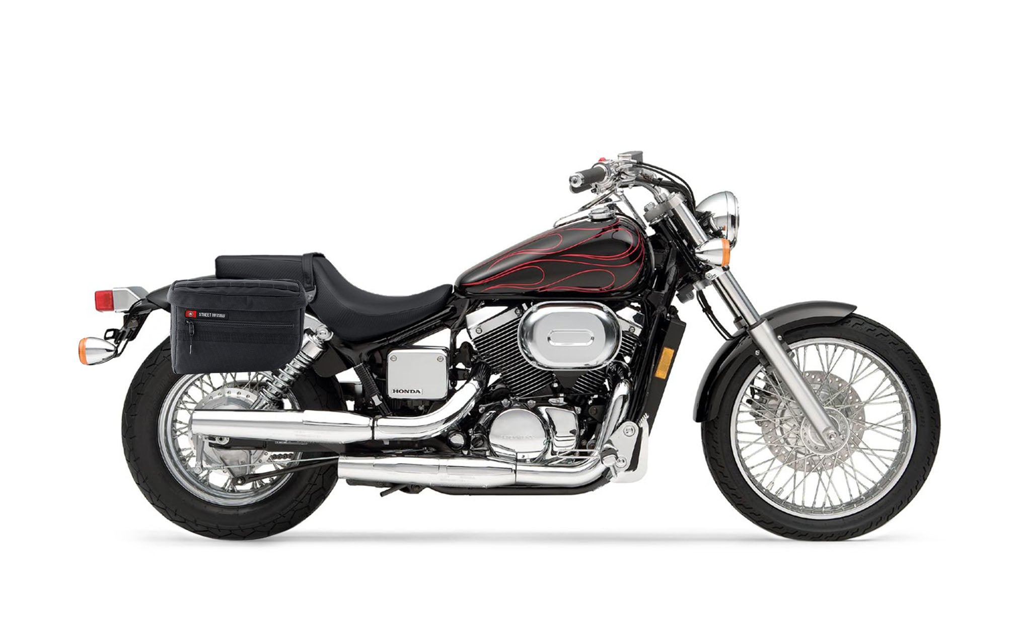 18L - Patriot Large Honda Shadow 750 Spirit DC Motorcycle Throw Over Saddlebags Bag on Bike @expand