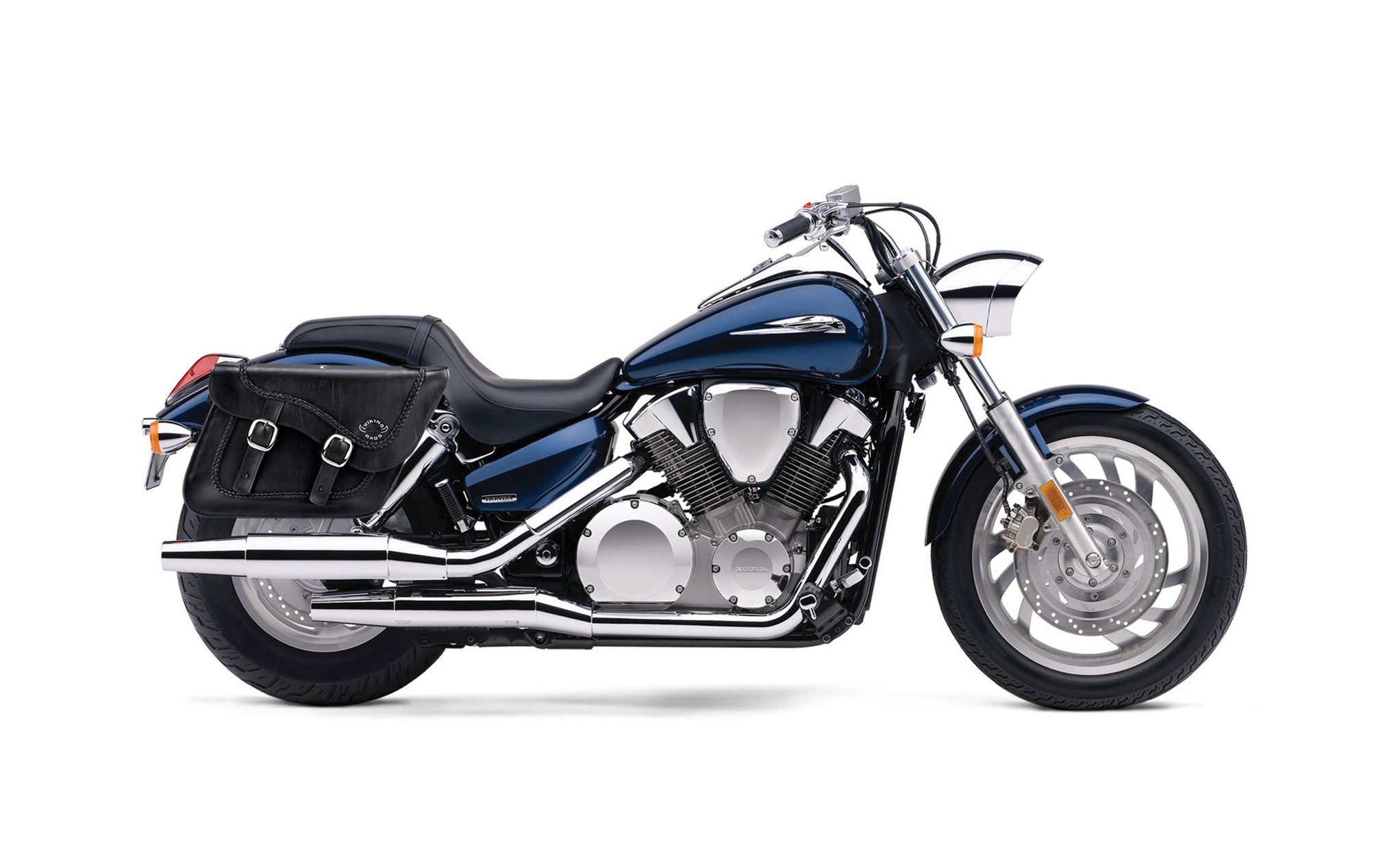 Viking Americano Honda Vtx 1300 C Braided Large Leather Motorcycle Saddlebags on Bike Photo @expand