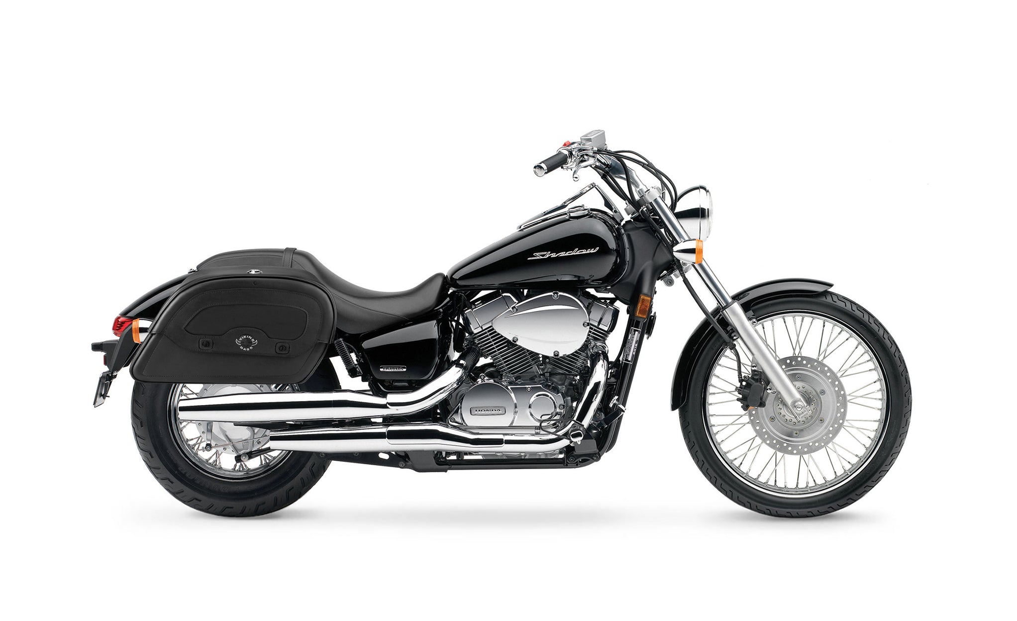 Viking Warrior Medium Honda Shadow 750 Spirit Incl C2 Leather Motorcycle Saddlebags on Bike Photo @expand