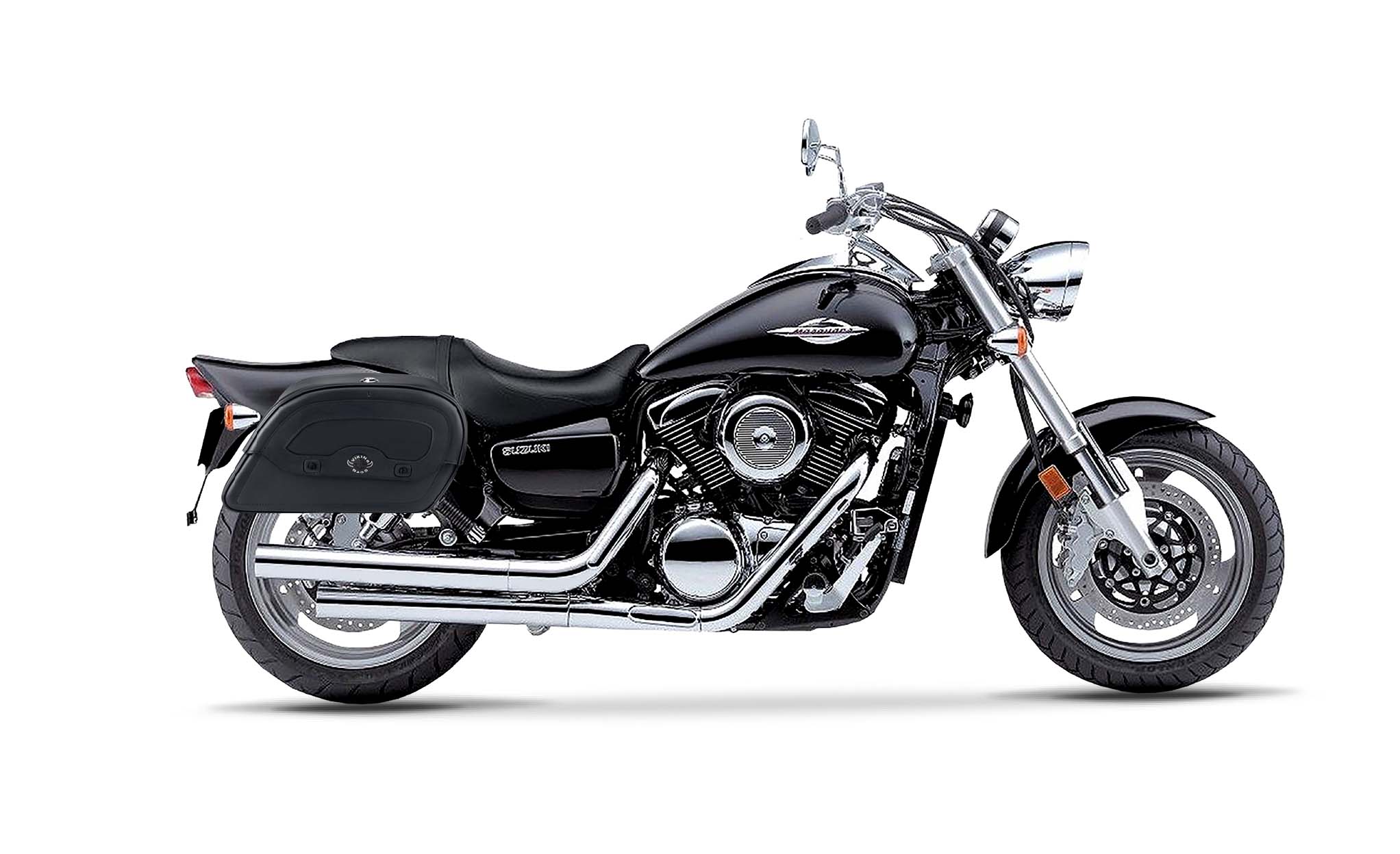 Viking Warrior Medium Suzuki Boulevard M95 Vz1600 Leather Motorcycle Saddlebags on Bike Photo @expand