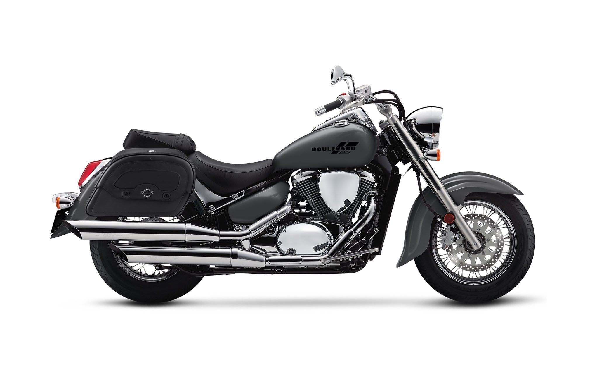 Viking Warrior Large Suzuki Boulevard C50 Vl800 Leather Motorcycle Saddlebags on Bike Photo @expand