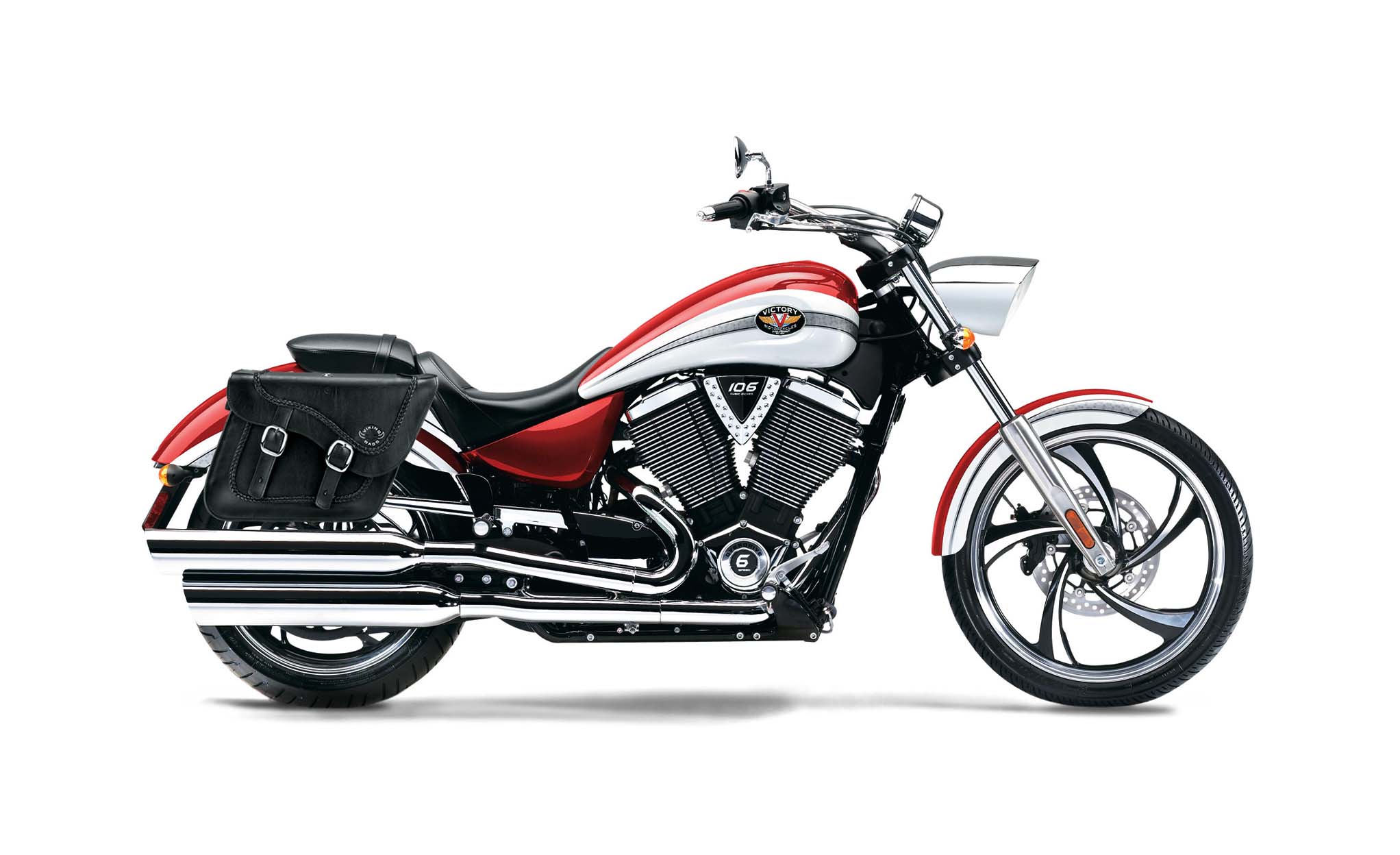 Viking Americano Victory Vegas Braided Large Leather Motorcycle Saddlebags on Bike Photo @expand