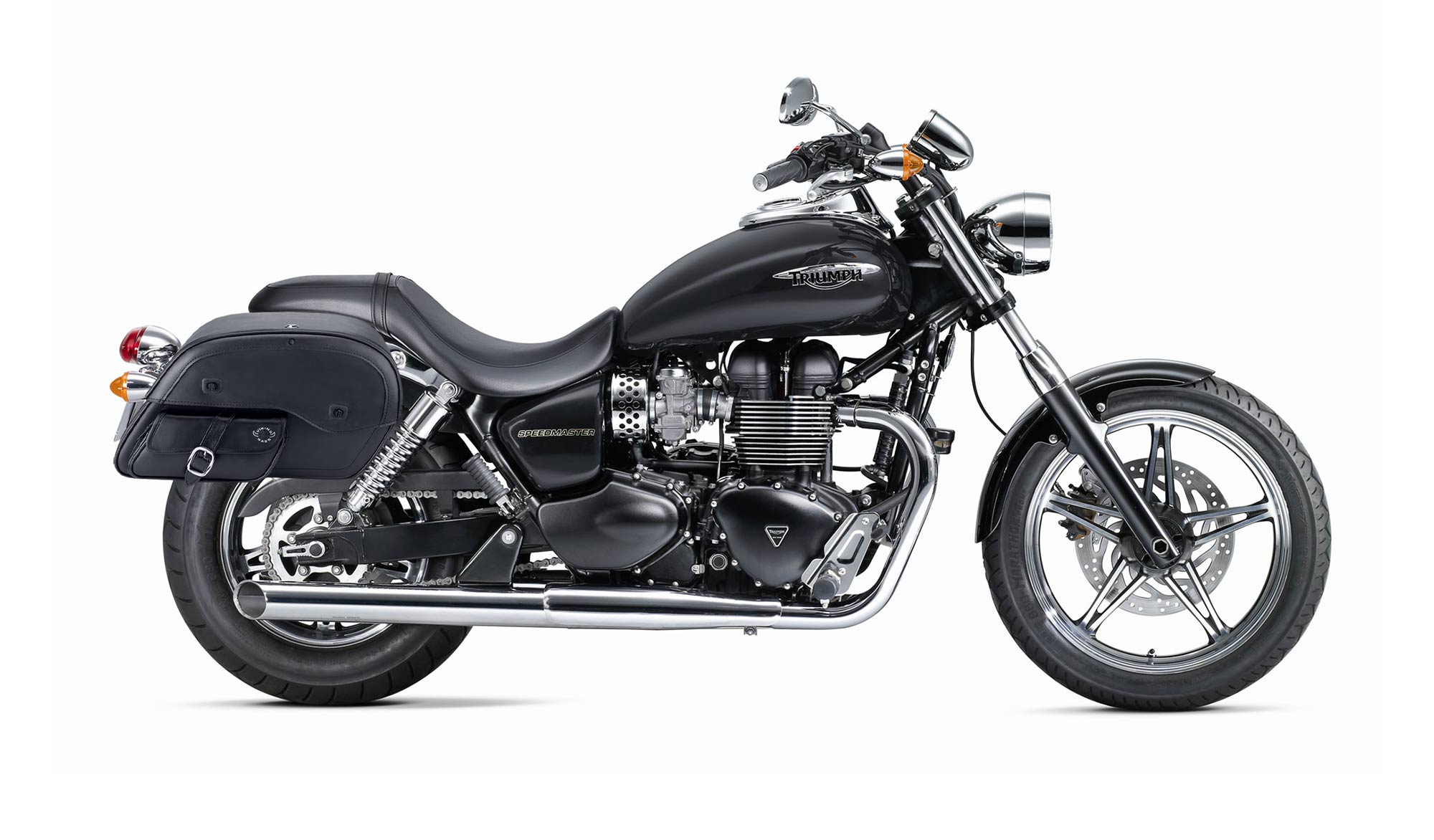 Viking Essential Side Pocket Large Triumph Speedmaster Leather Motorcycle Saddlebags on Bike Photo @expand