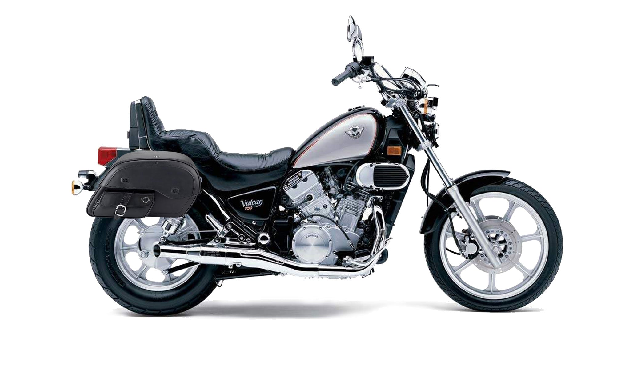 Viking Essential Side Pocket Large Kawasaki Vulcan 750 Vn750 Leather Motorcycle Saddlebags on Bike Photo @expand