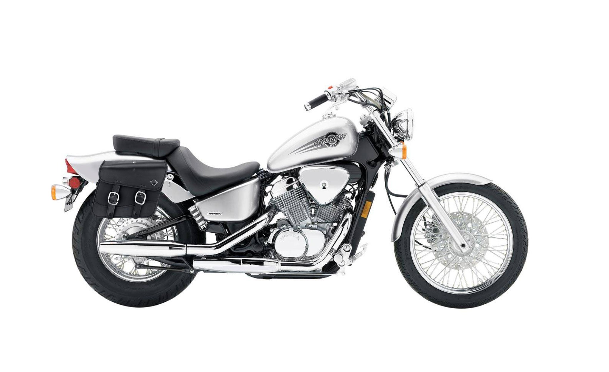 Viking Thor Medium Honda Shadow 600 Vlx Leather Motorcycle Saddlebags on Bike Photo @expand