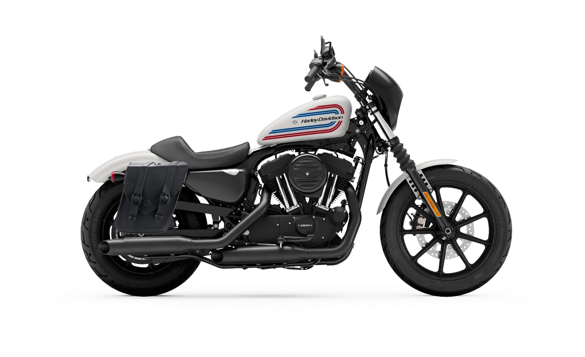 Viking Dark Age Medium Leather Motorcycle Saddlebags For Harley Sportster 1200 Iron Xl1200Ns on Bike Photo @expand