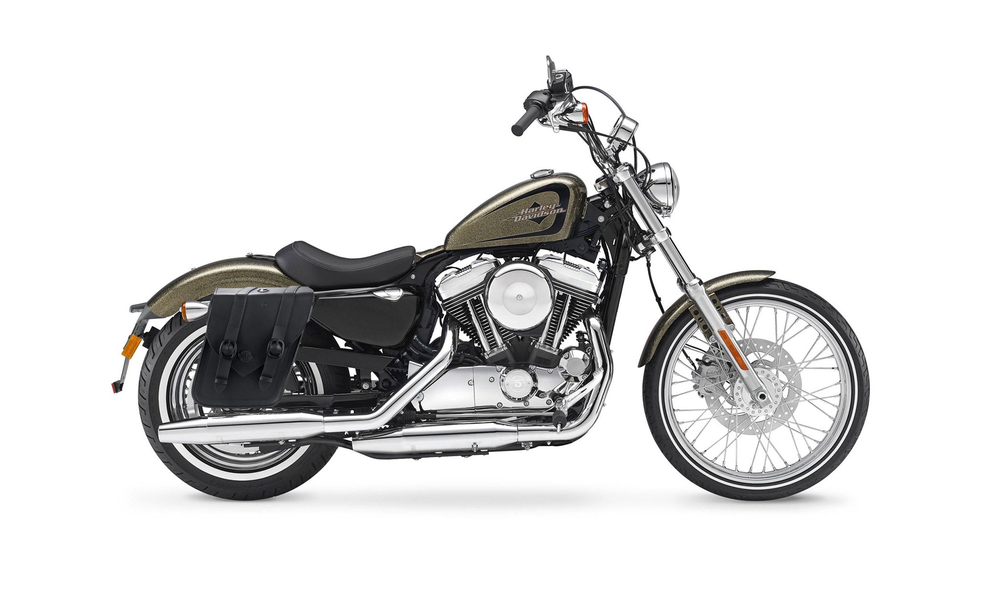 Viking Dark Age Medium Leather Motorcycle Saddlebags For Harley Sportster 72 Xl1200V on Bike Photo @expand