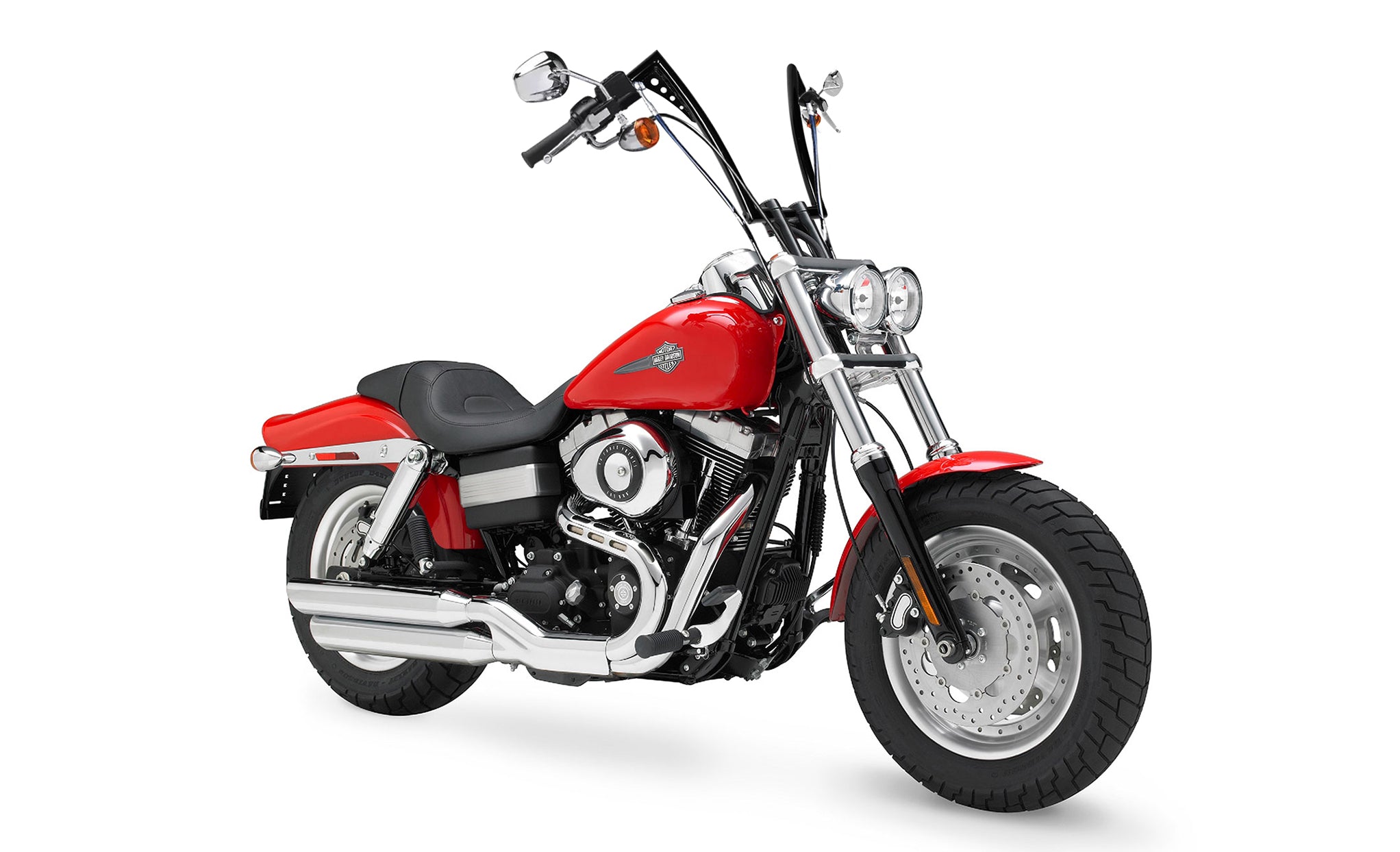 Viking Iron Born 12" Handlebar For Harley Dyna Fat Bob FXDF Gloss Black Handlebar on Bike View @expand