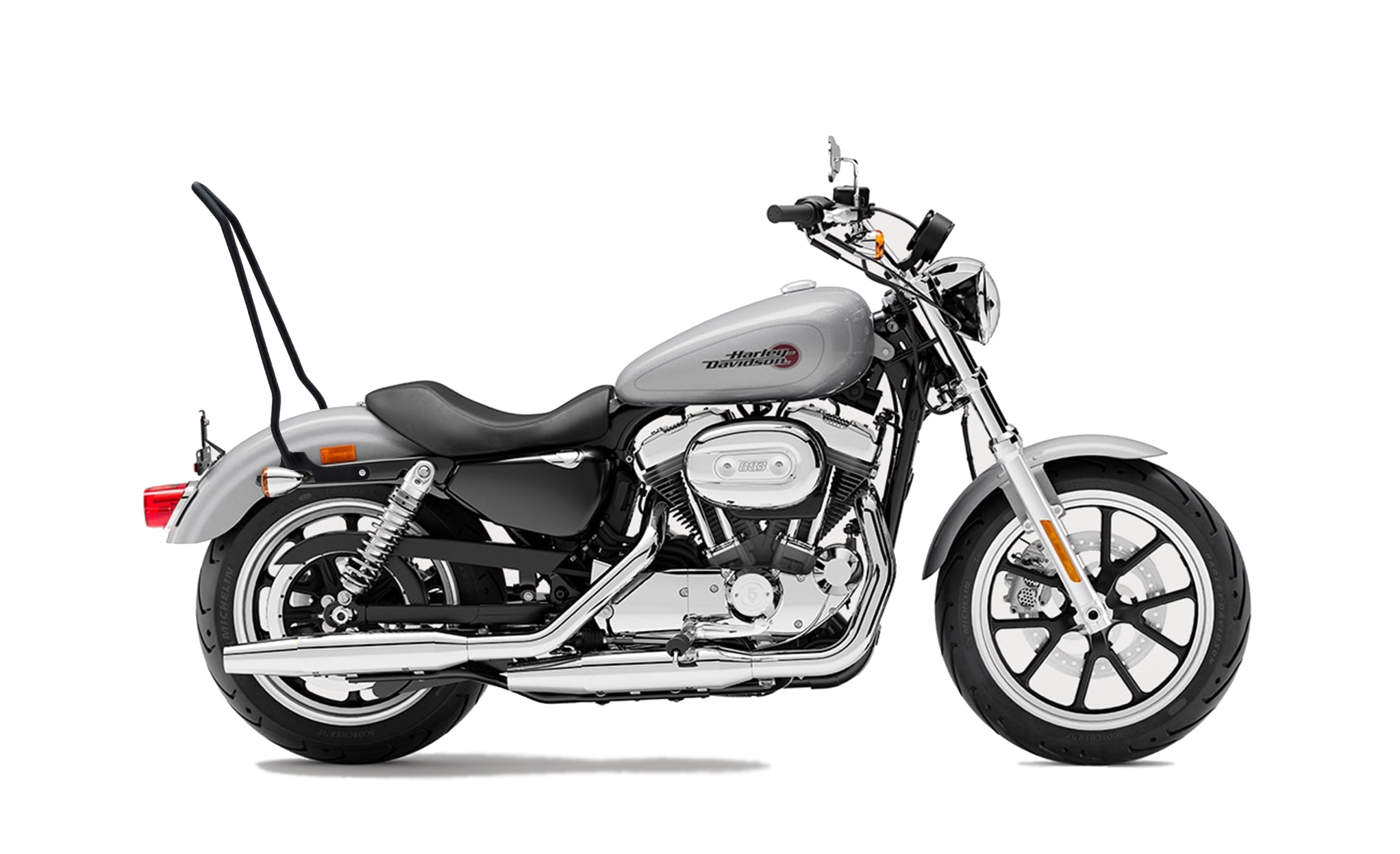 Iron Born Blade 25" Sissy Bar for Harley Sportster SuperLow Matte Black Bag on Bike View @expand