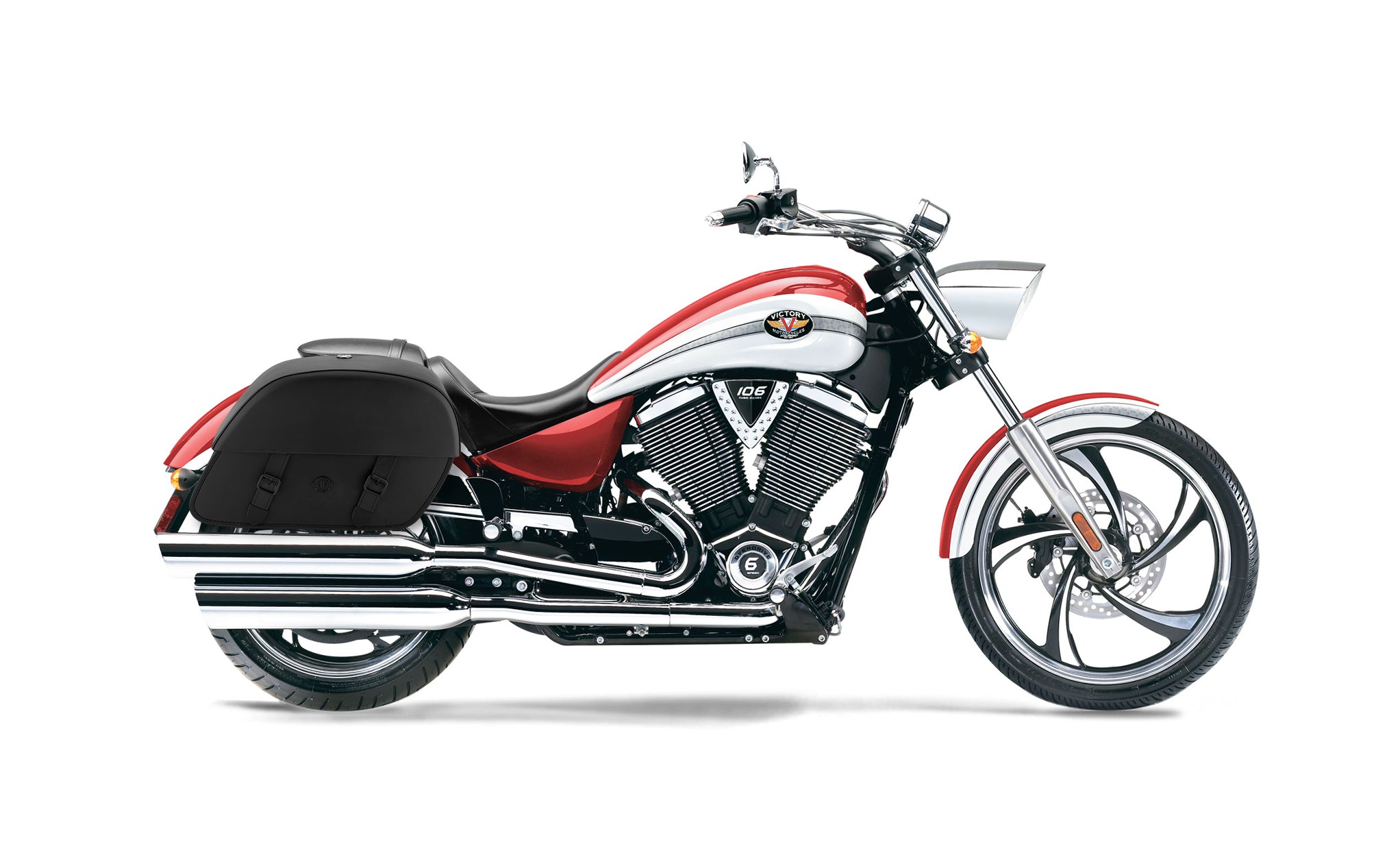 Viking Baelor Large Victory Vegas Leather Motorcycle Saddlebags on Bike Photo @expand