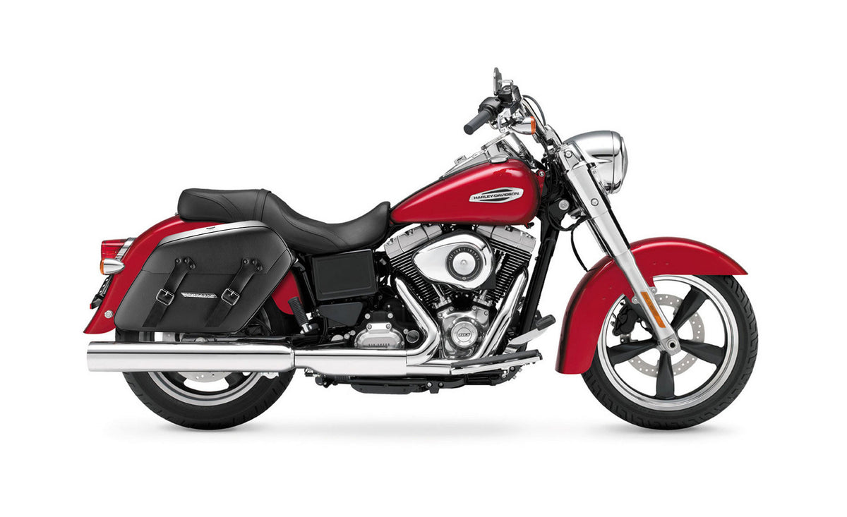 38L - Baldur Extra Large Shock Cut-out Leather Wrapped Motorcycle Hard Saddlebags for Harley Dyna Switchback FLD Bag on Bike @expand