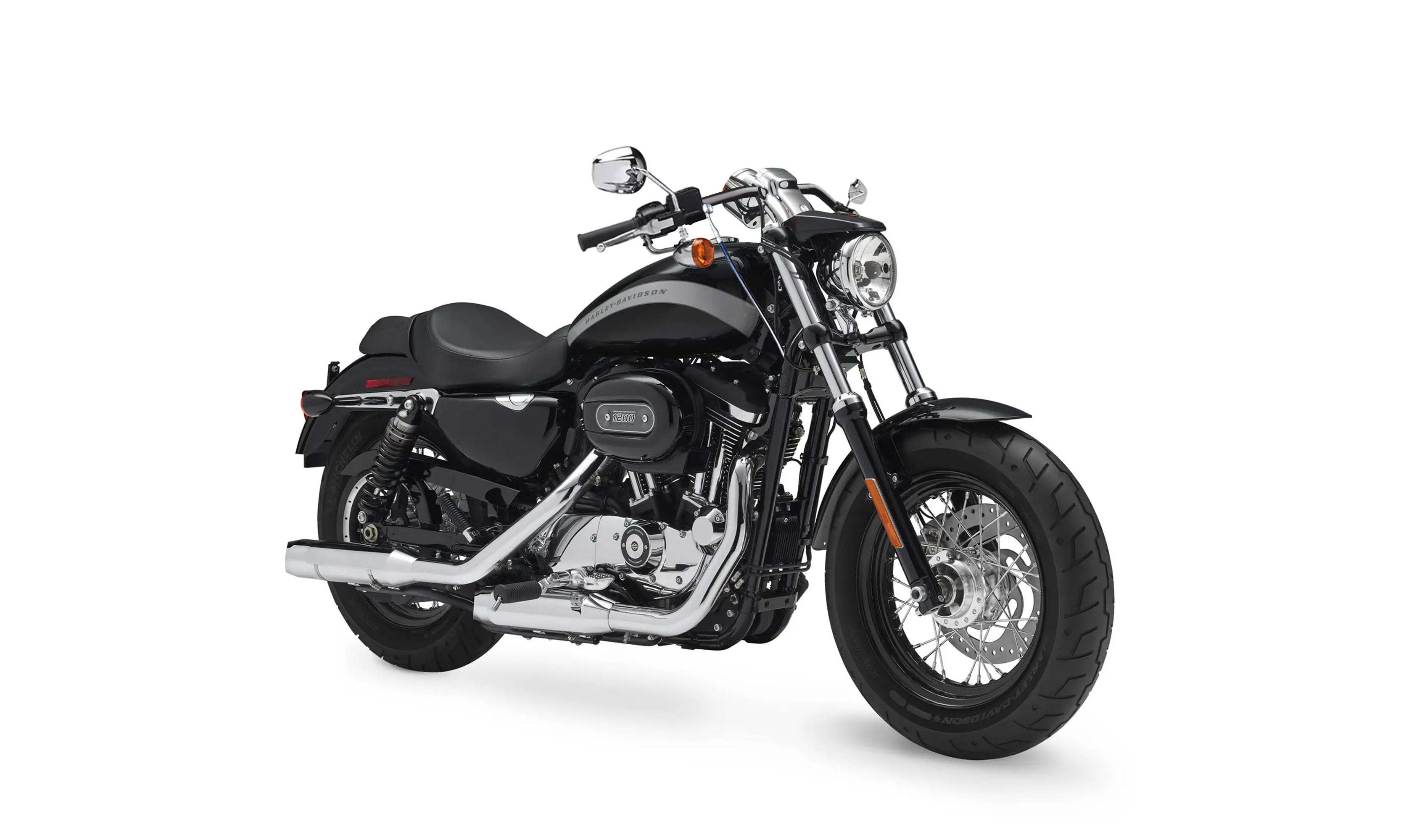 Viking Iron Born Drag Handlebar For Harley Sportster 1200 Custom XL1200C Gloss Black Handlebar on Bike @expand