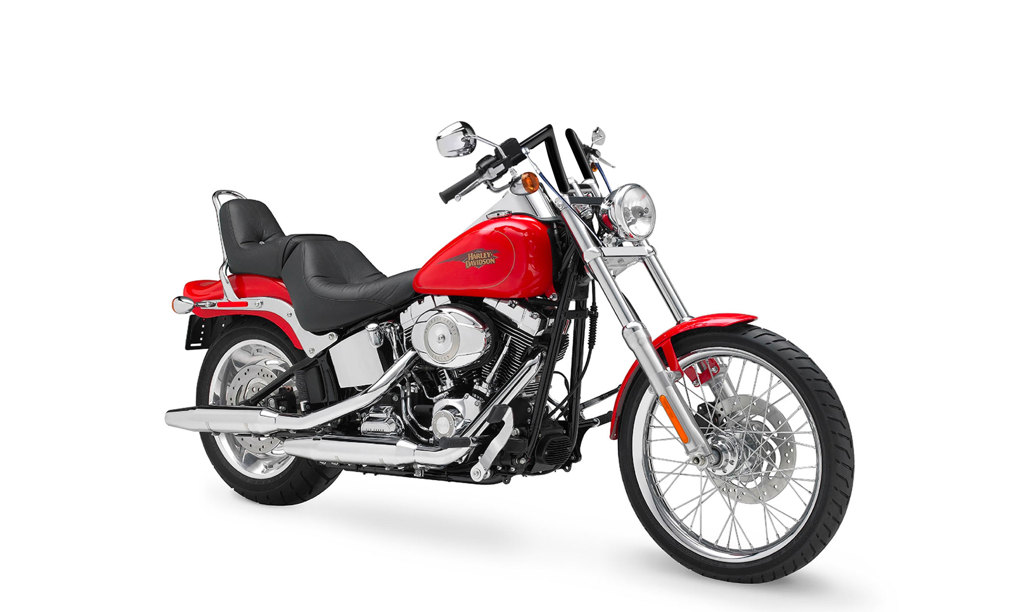 Viking Iron Born Z Handlebar For Harley Softail Custom FXSTC Gloss Black Bag on Bike View @expand