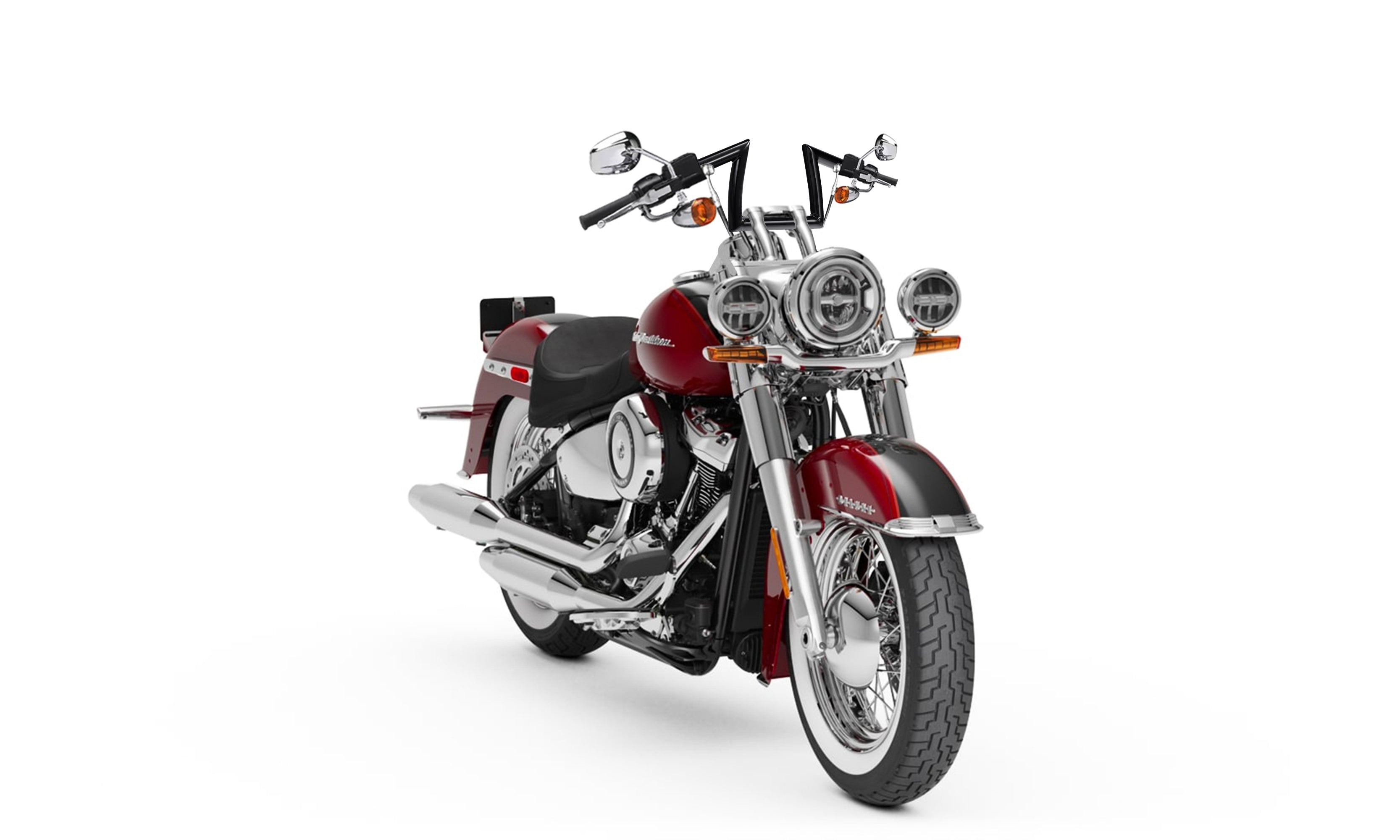Viking Iron Born Z Handlebar For Harley Softail Deluxe FLSTN/I Gloss Black Handlebar on Bike View @expand