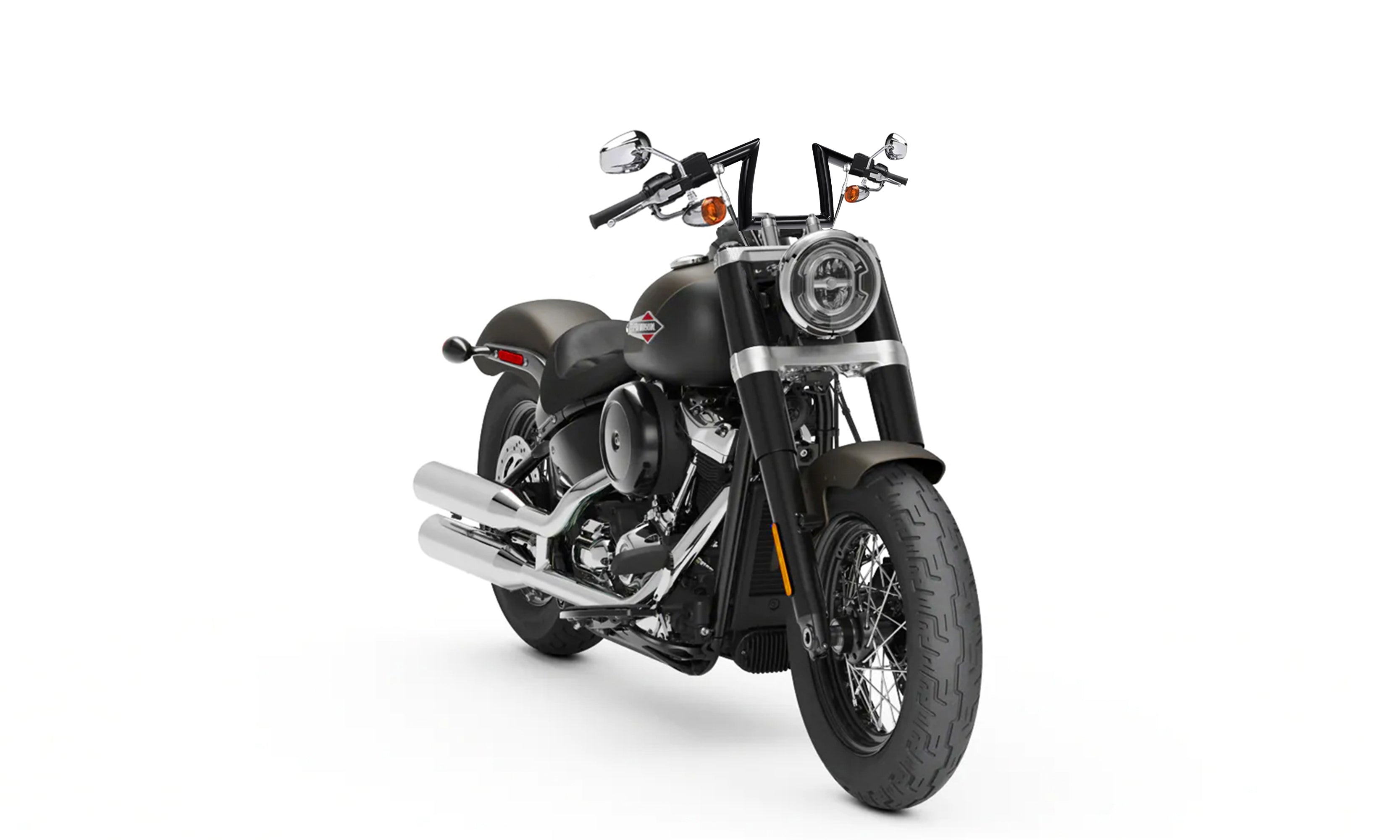 Viking Iron Born Z Handlebar For Harley Softail Slim FLS Gloss Black Bag on Bike View @expand