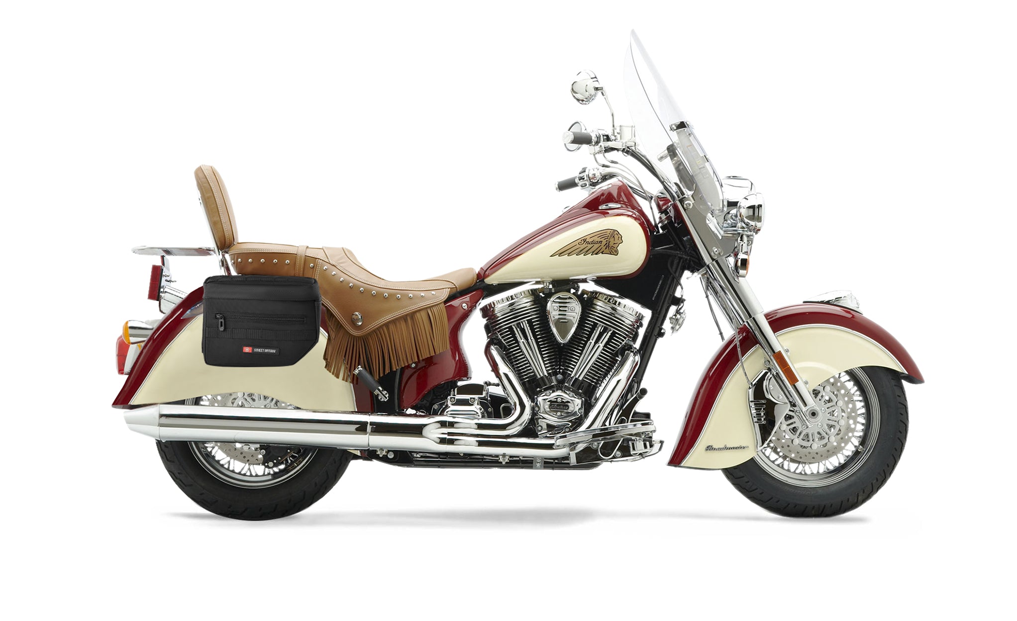 Viking Patriot Small Indian Chief Roadmaster Motorcycle Throw Over Saddlebags on Bike Photo @expand