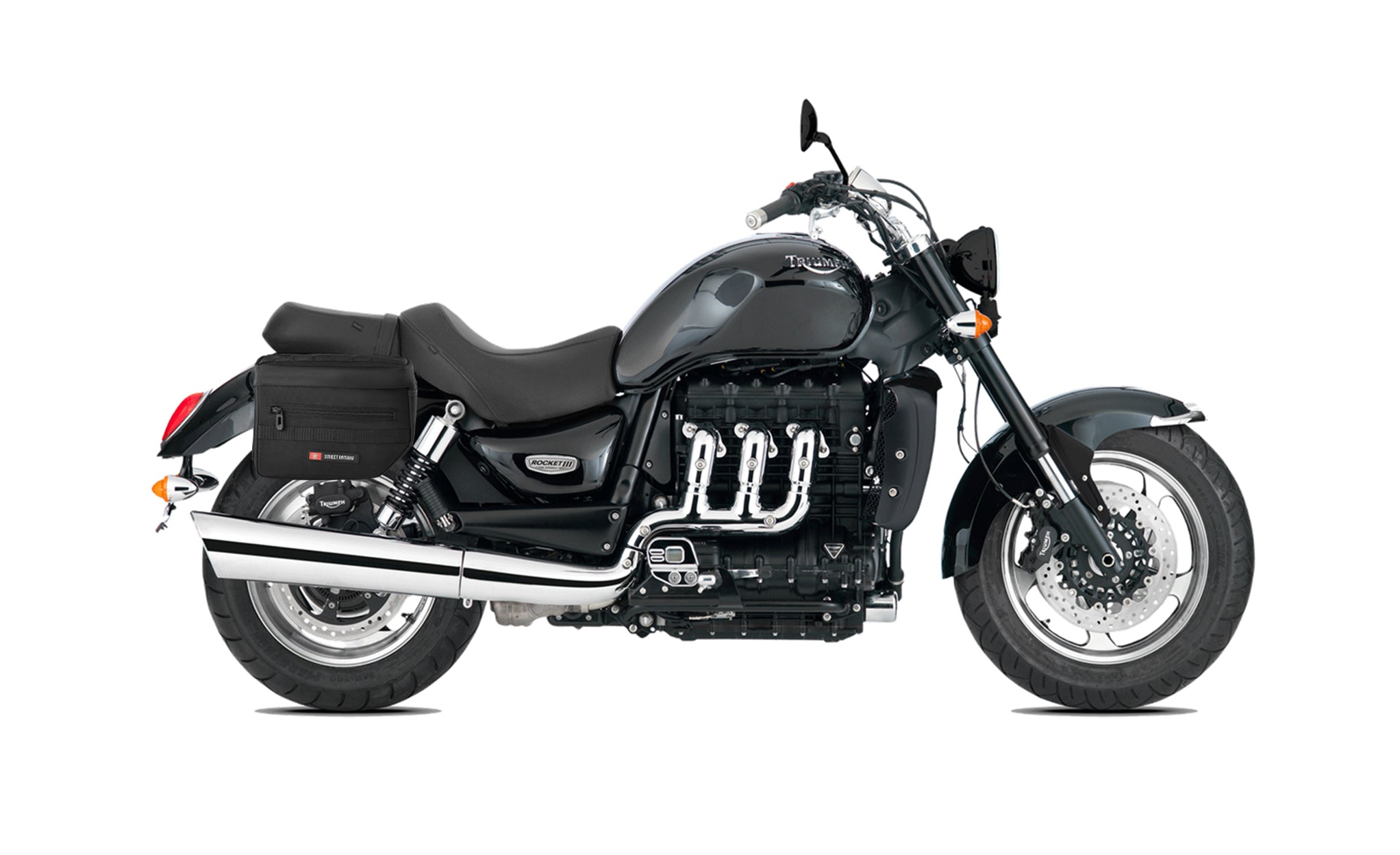 8L - Patriot Small Triumph Rocket III Roadster Throw Over Saddlebags Bag on Bike @expand