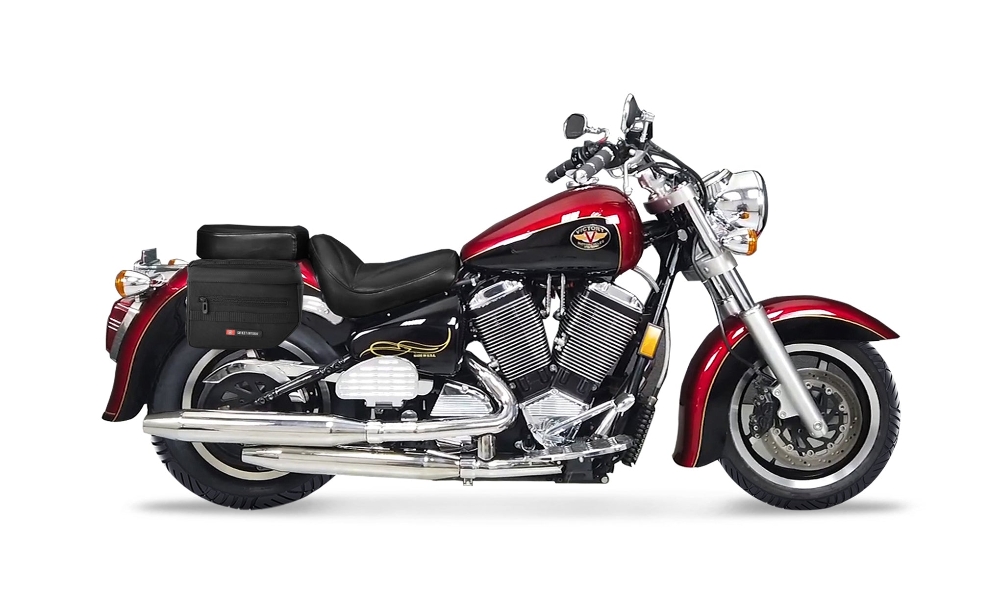 8L - Patriot Small Victory V92C Throw Over Saddlebags Bag on Bike @expand