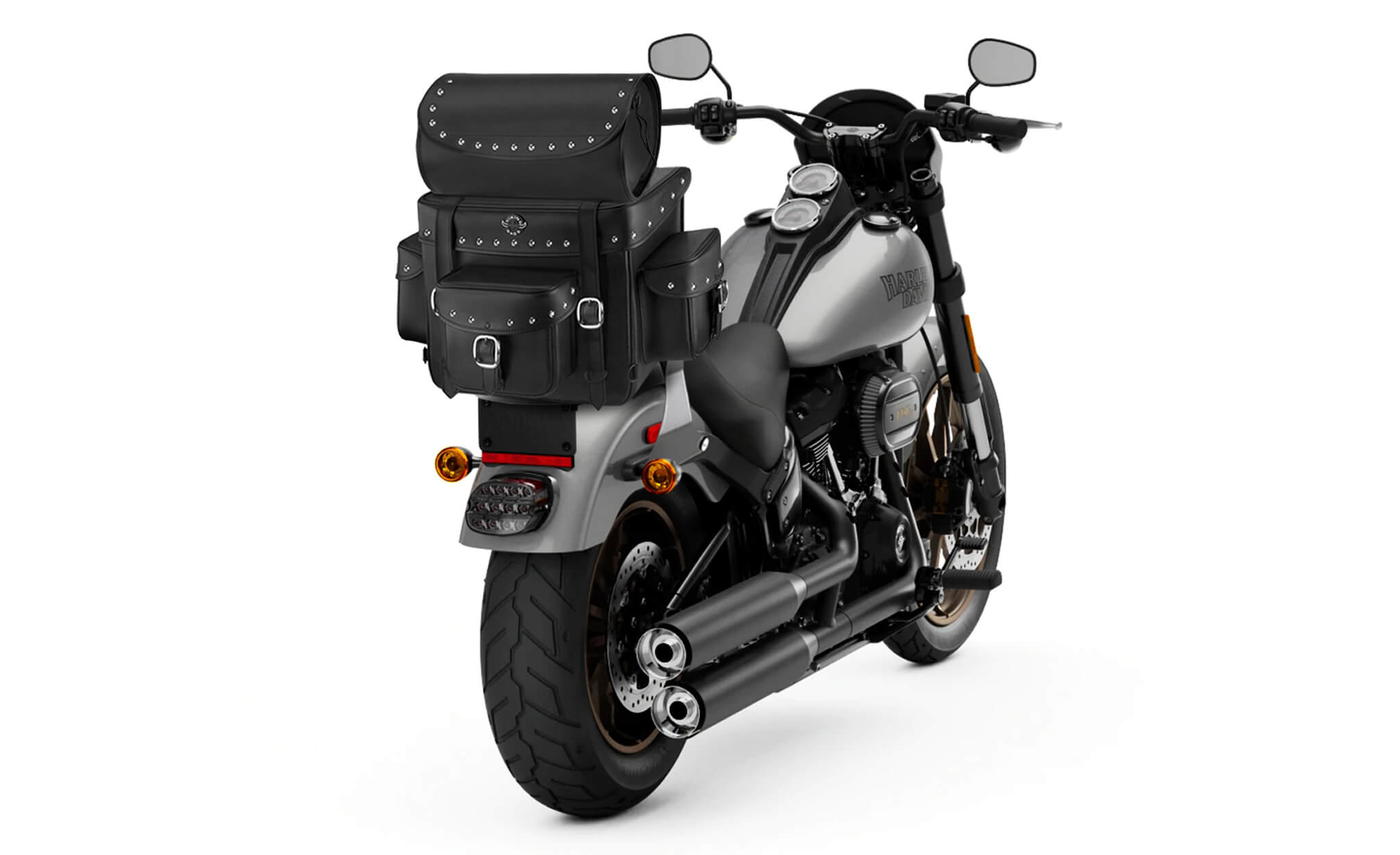 Viking Revival Series Large Hysoung Studded Motorcycle Sissy Bar Bag Bag on Bike View @expand