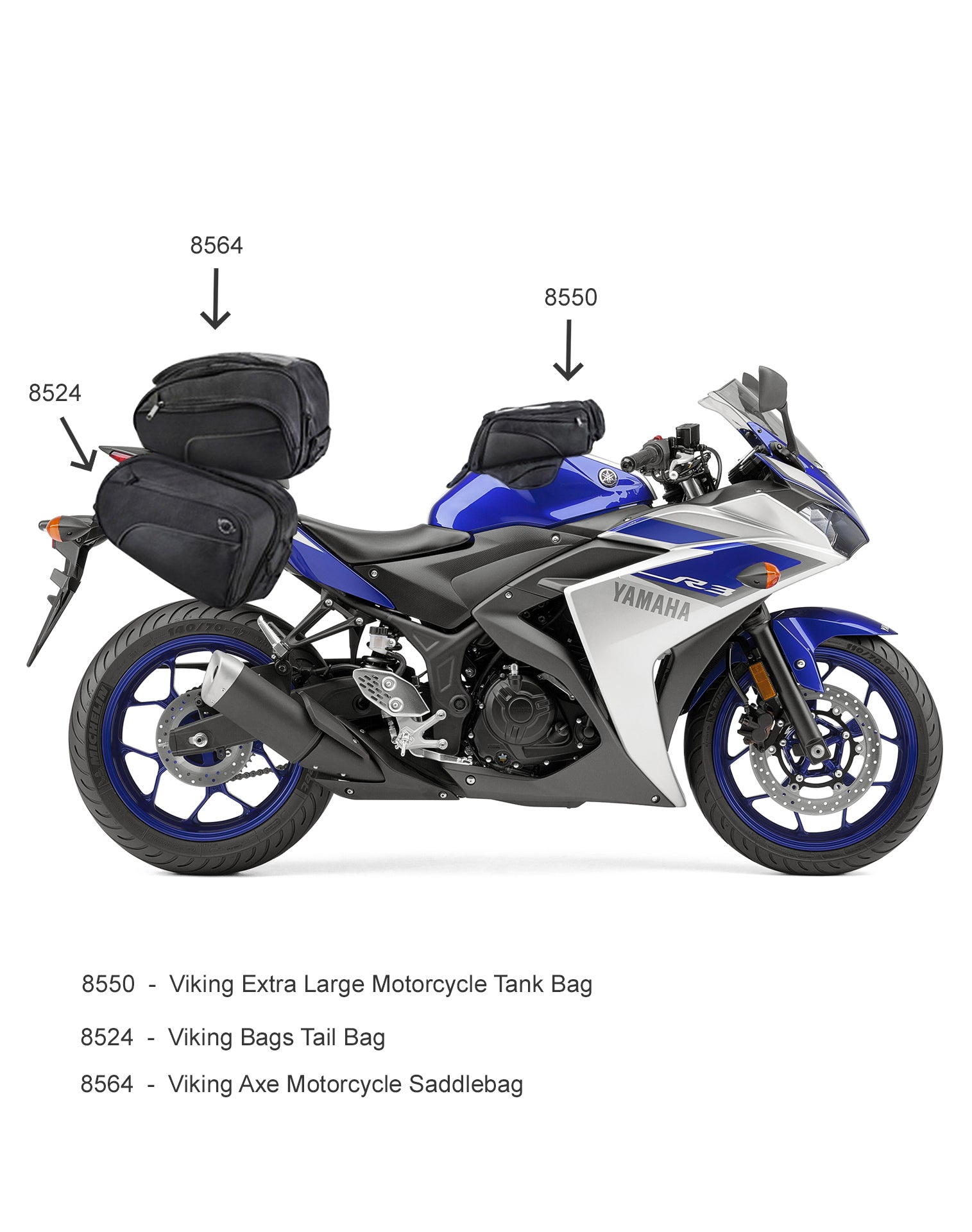 Viking AXE Small Yamaha Motorcycle Tail Bag Combination