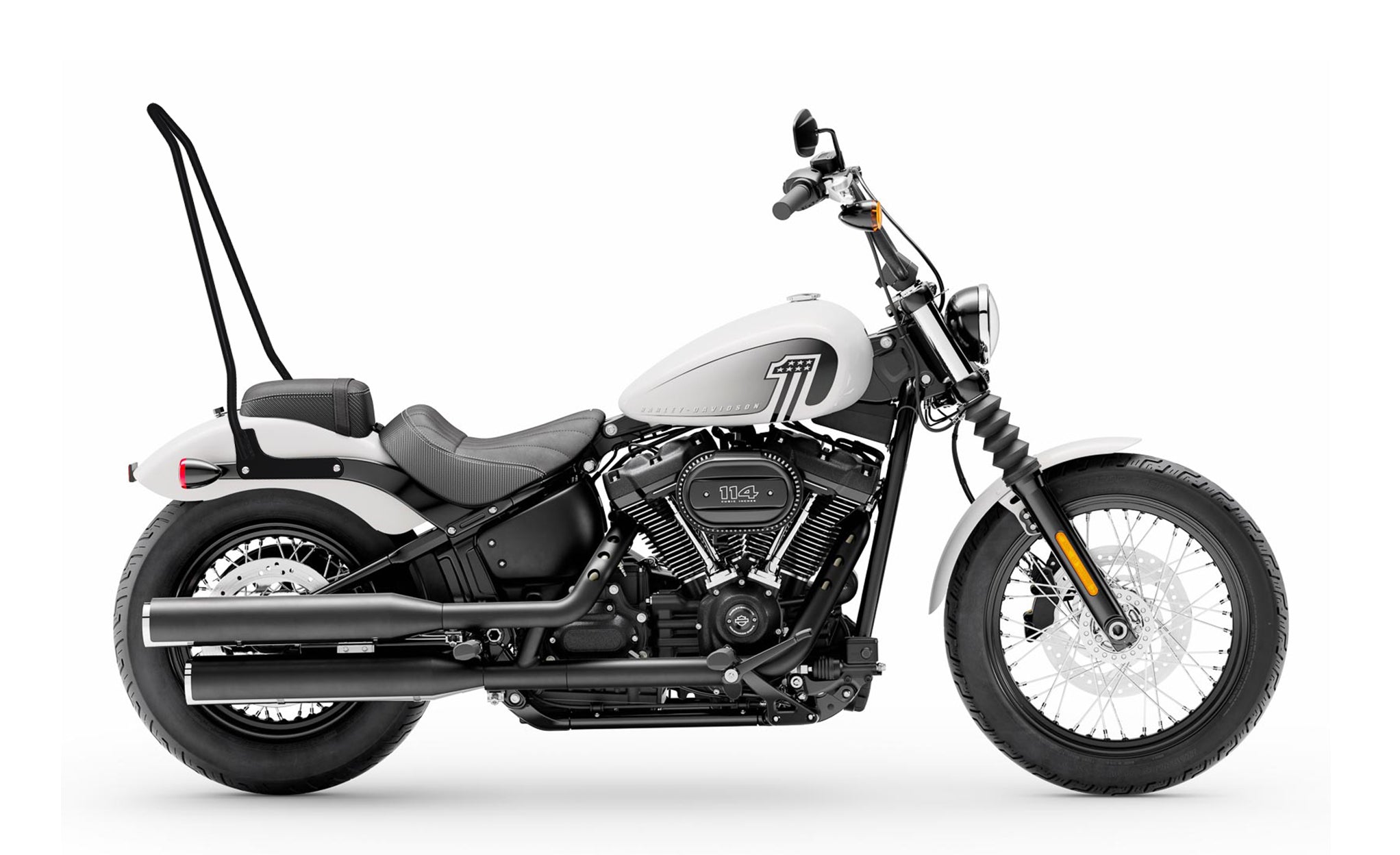 Iron Born Blade 25" Sissy Bar for Harley Softail Street Bob Matte Black Bag on Bike View @expand