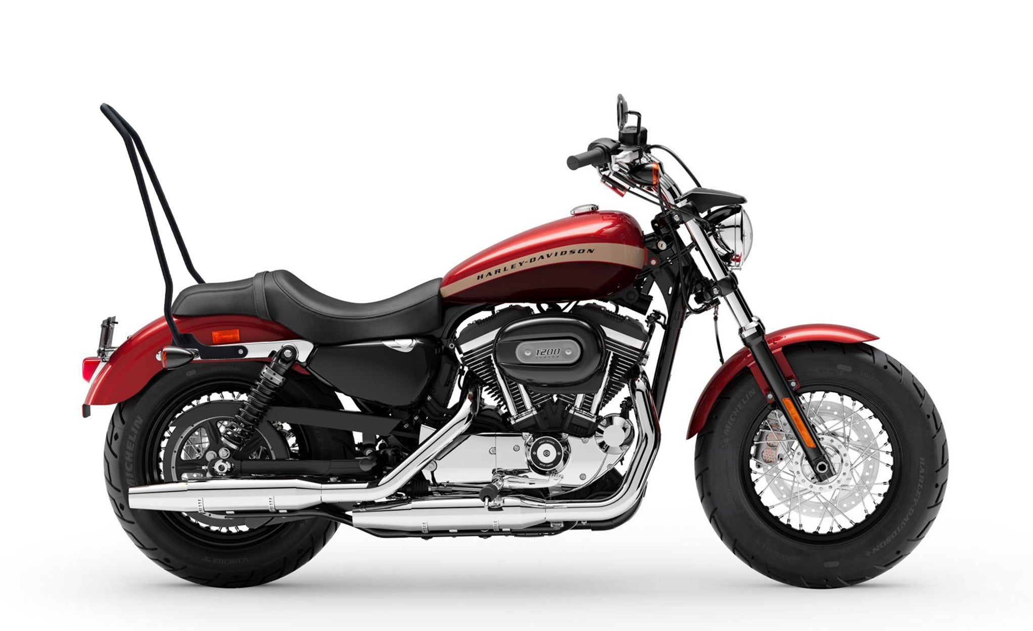 Iron Born Blade 25" Sissy Bar for Harley Sportster 1200 Custom XL1200C Matte Black Bag on Bike View @expand