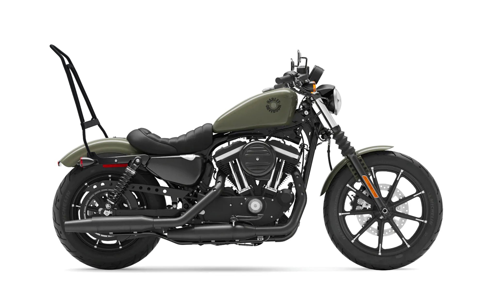 Iron Born Sissy Bar with Foldable Luggage Rack for Harley Sportster 883 Iron XL883N Matte Black Luggage Rack on Bike View @expand