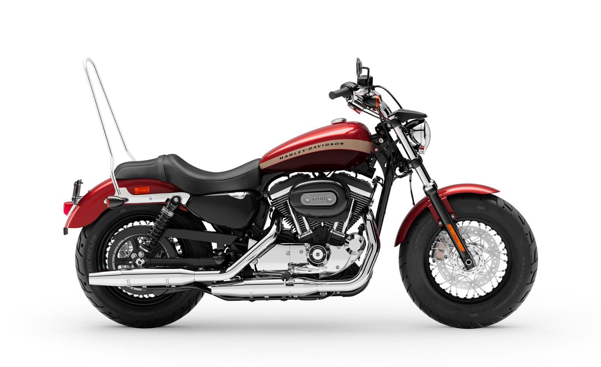 Iron Born Standard 25" Sissy Bar for Harley Sportster 1200 Custom XL1200C Chrome Bag on Bike View @expand