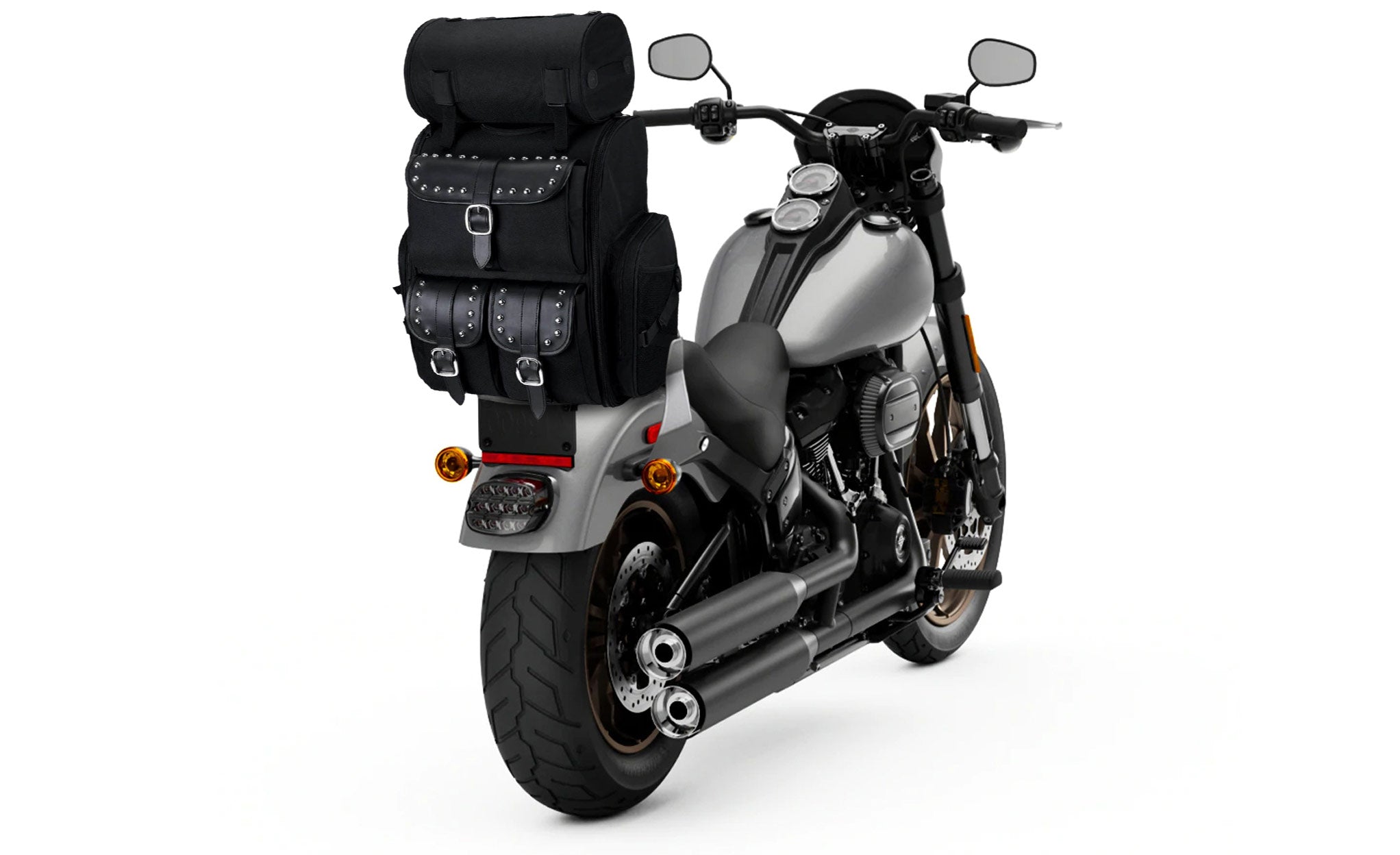 Viking Highway Extra Large Studded Kawasaki Motorcycle Tail Bag Bag on Bike View @expand