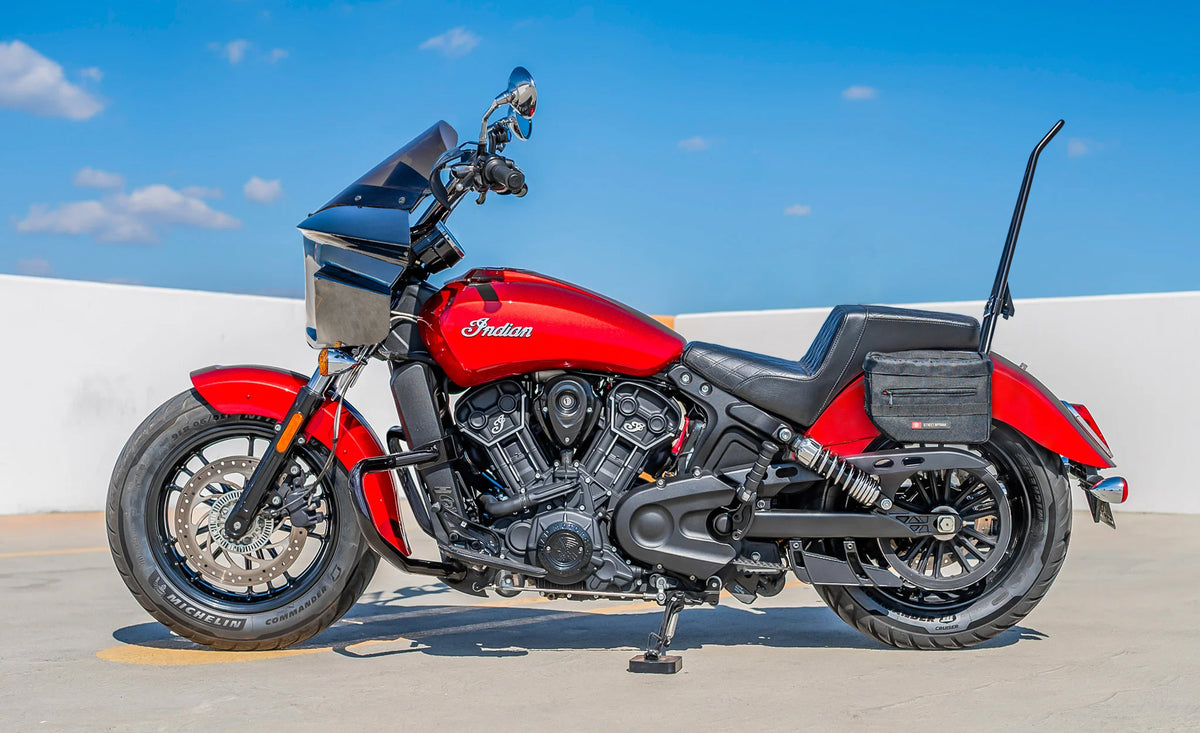 10L - Patriot Small Indian Scout Sixty Classic 2025+ Motorcycle Throw Over Saddlebags Lifestyle @expand