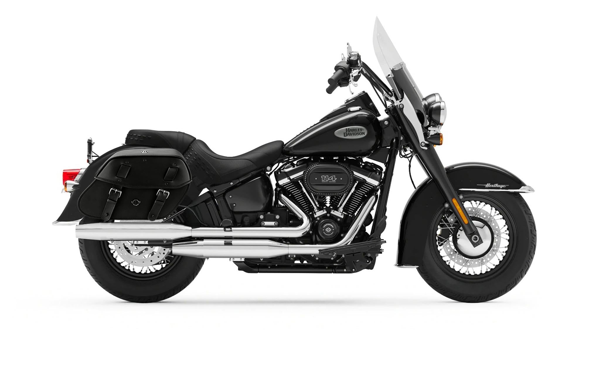 Viking Odin Large Leather Motorcycle Saddlebags For Harley Softail Heritage Flst I C Ci on Bike Photo @expand