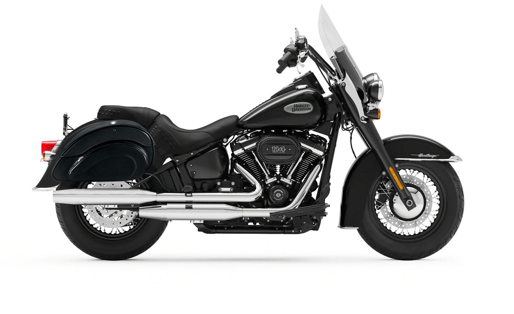 Viking Overlord Large Leather Motorcycle Saddlebags For Harley Softail Heritage Flst I C Ci on Bike Photo @expand
