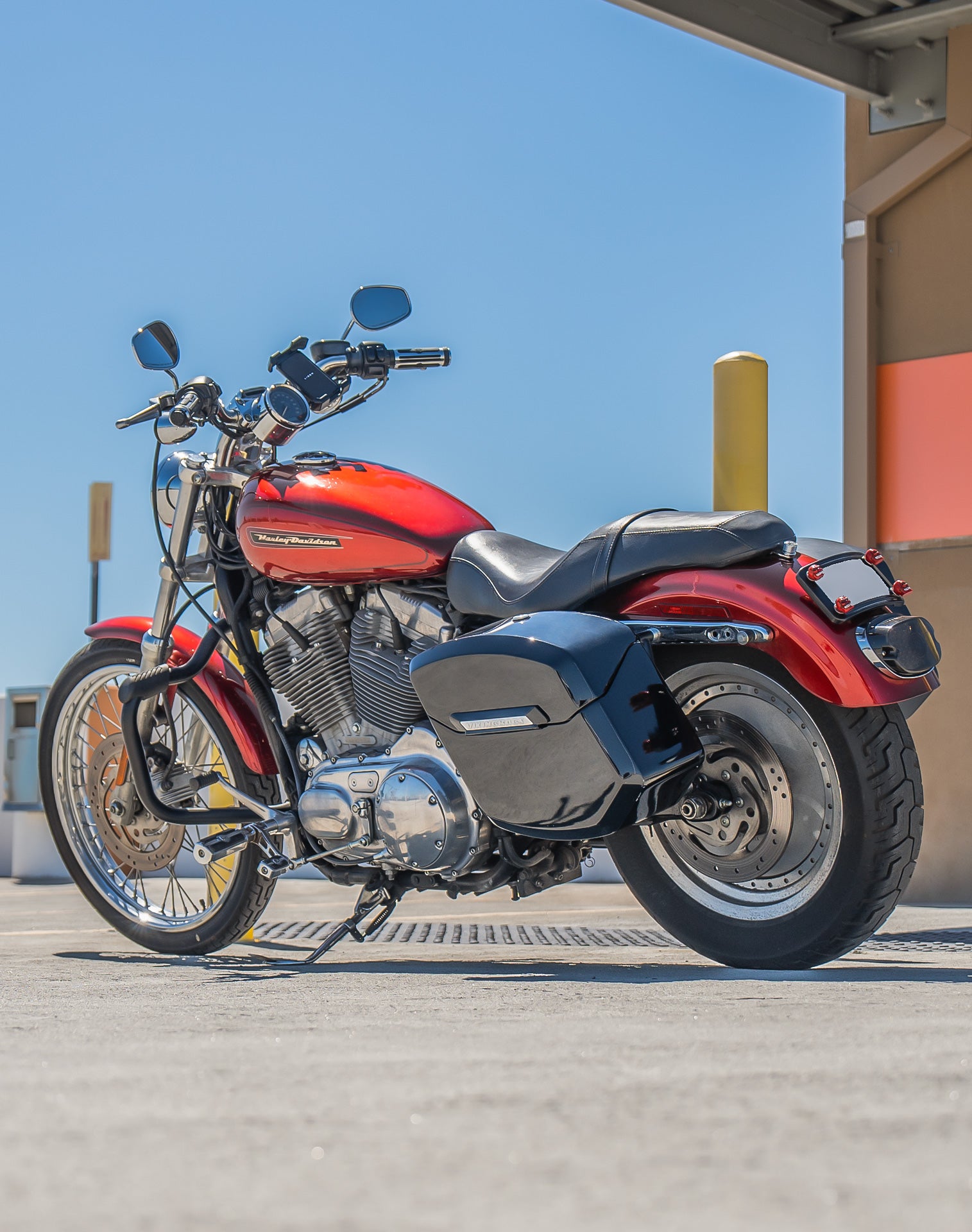 12L - Ironclad Quick Mount Medium Harley Sportster 883 Custom XL883C Painted Hard Solo Saddlebag (Left Only) lifestyle