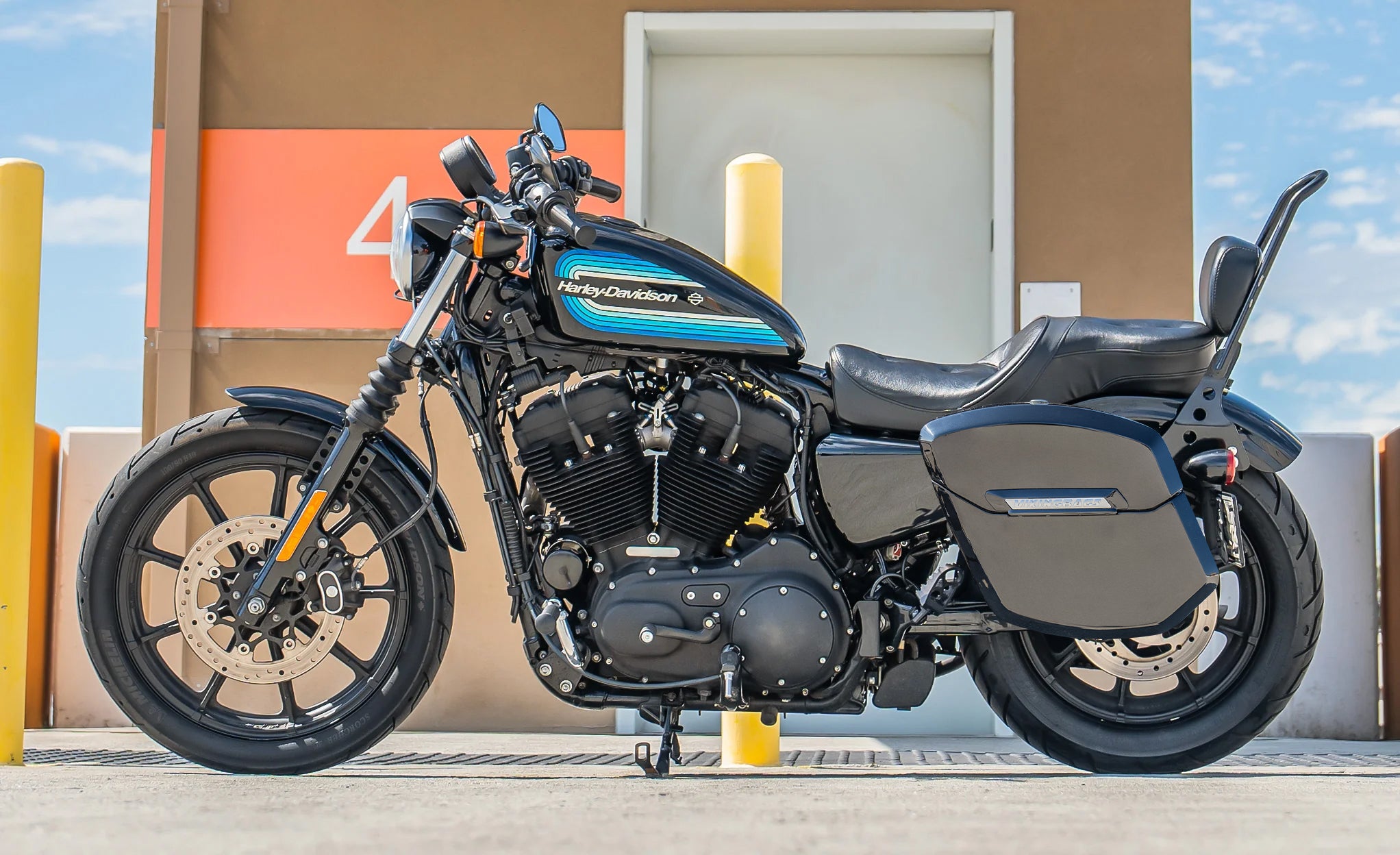 12L - Ironclad Quick Mount Medium Harley Sportster Iron 1200 Painted Hard Solo Saddlebag (Left Only) Lifestyle @expand