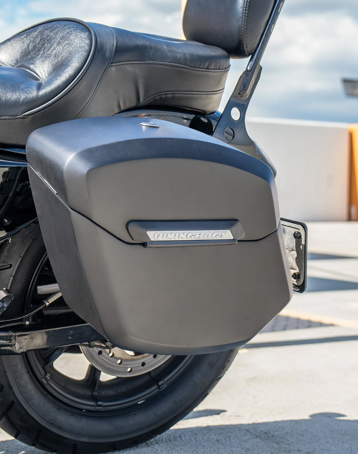 12L - Ironclad Quick Mount Medium Harley Sportster Iron 1200 Matte Hard Solo Saddlebag (Left Only) Lifestyle